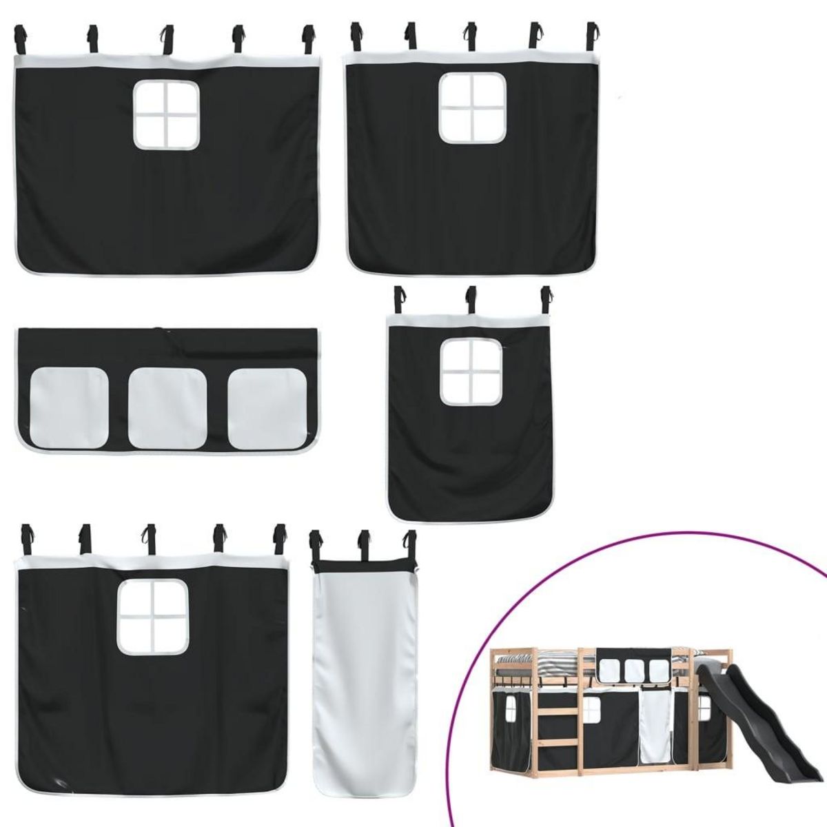 VIDAXL Lit superpose sans matelas avec toboggan blanc noir 80x200 cm