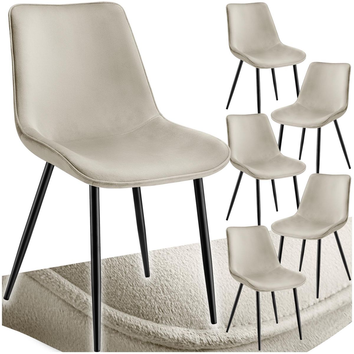 tectake Lot de chaises rembourrées aspect velours crème Lot de 6