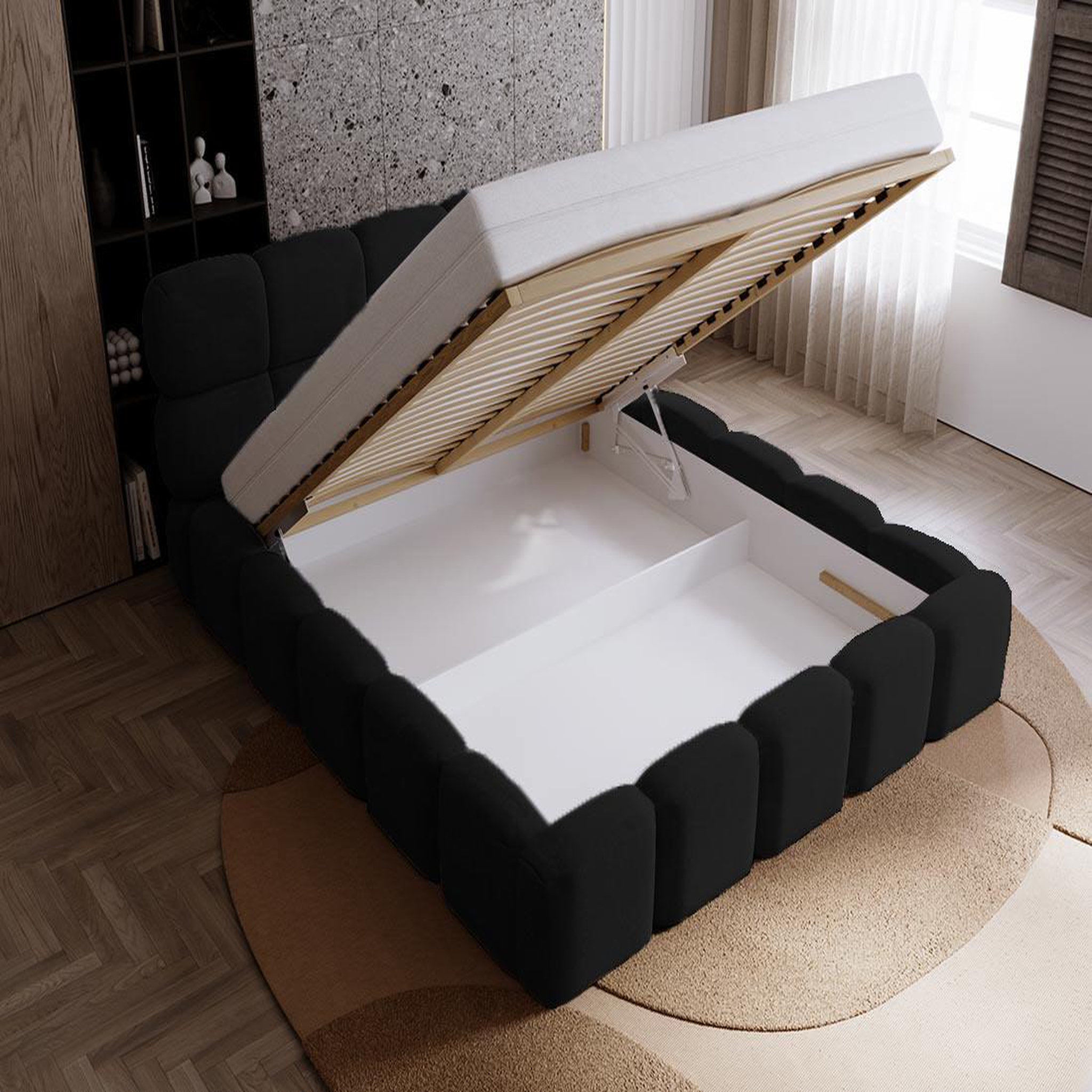 Voir la diapositive 2 : BEST MOBILIER Mariposa - lit coffre - 140x200 cm - sommier inclus - en velours