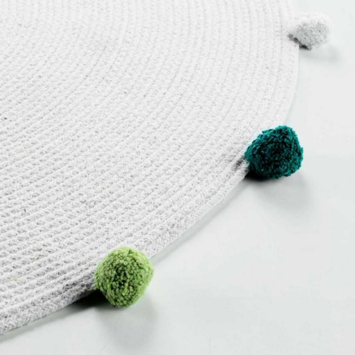 Paris Prix Tapis Rond Enfant  Pompomparty  90cm Blanc & Vert