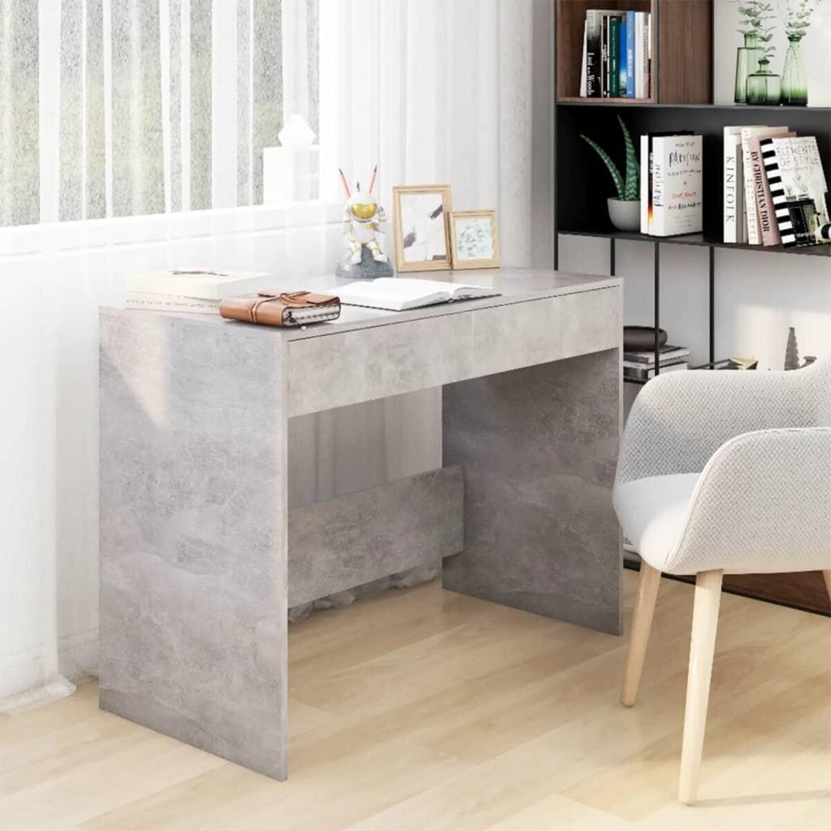 VIDAXL Bureau gris beton 101x50x76,5 cm bois d'ingenierie