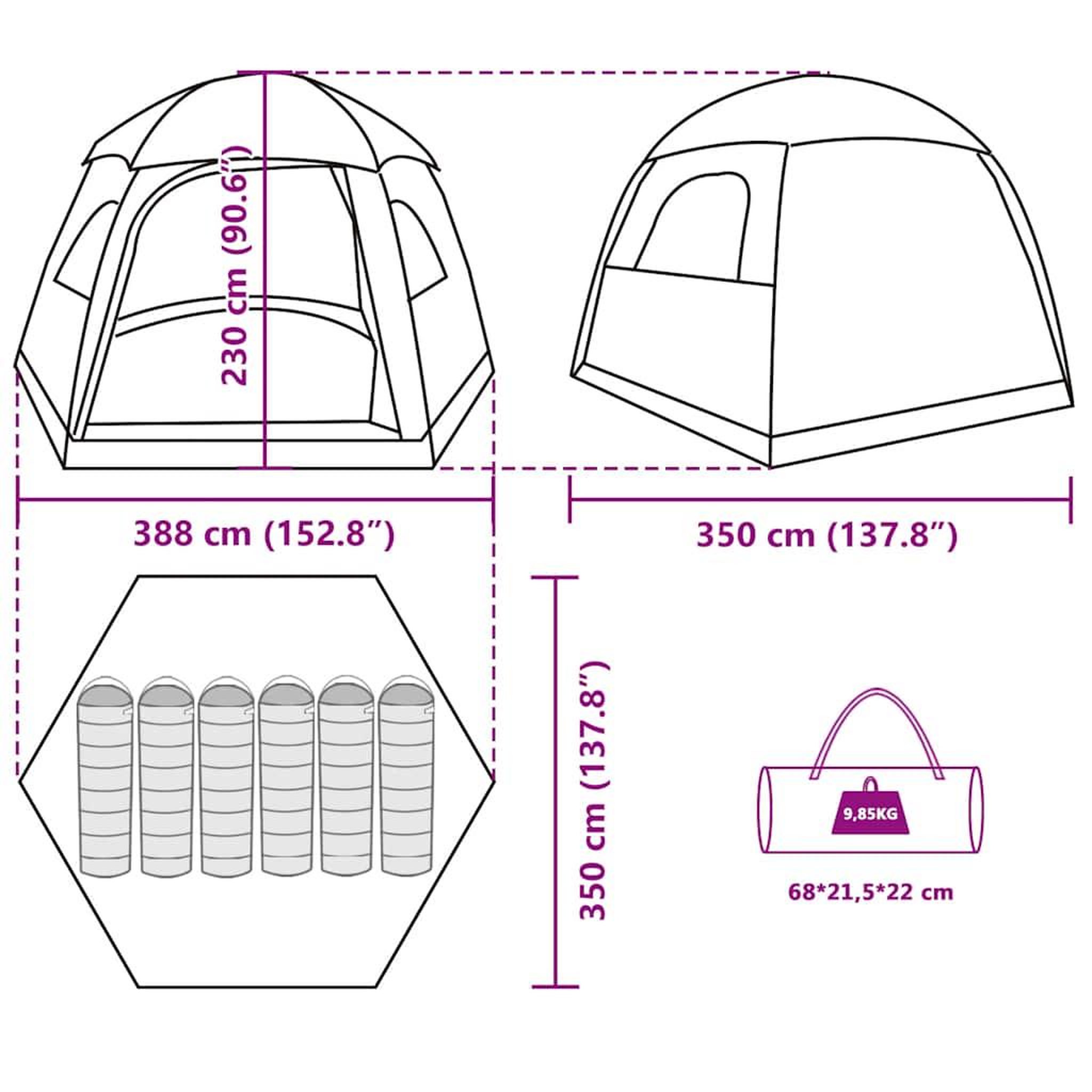 Voir la diapositive 6 : VIDAXL Tente de familiale igloo 6 personnes gris orange impermeable