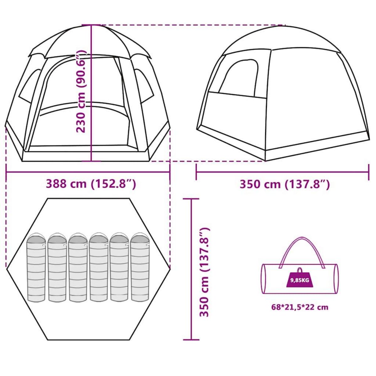 VIDAXL Tente de familiale igloo 6 personnes gris orange impermeable