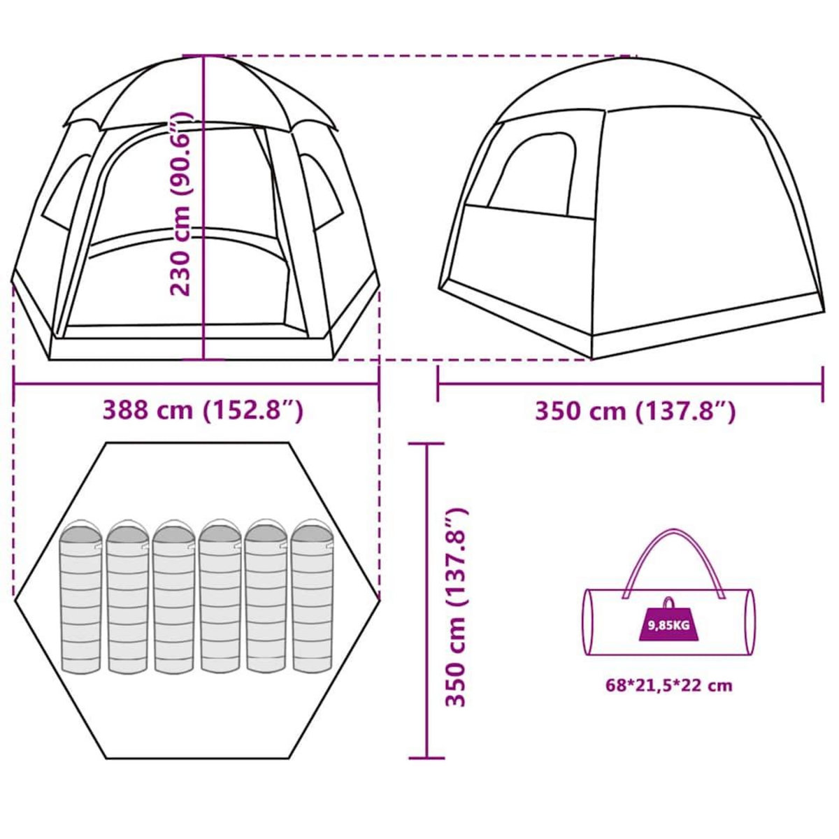 VIDAXL Tente de familiale igloo 6 personnes gris orange impermeable