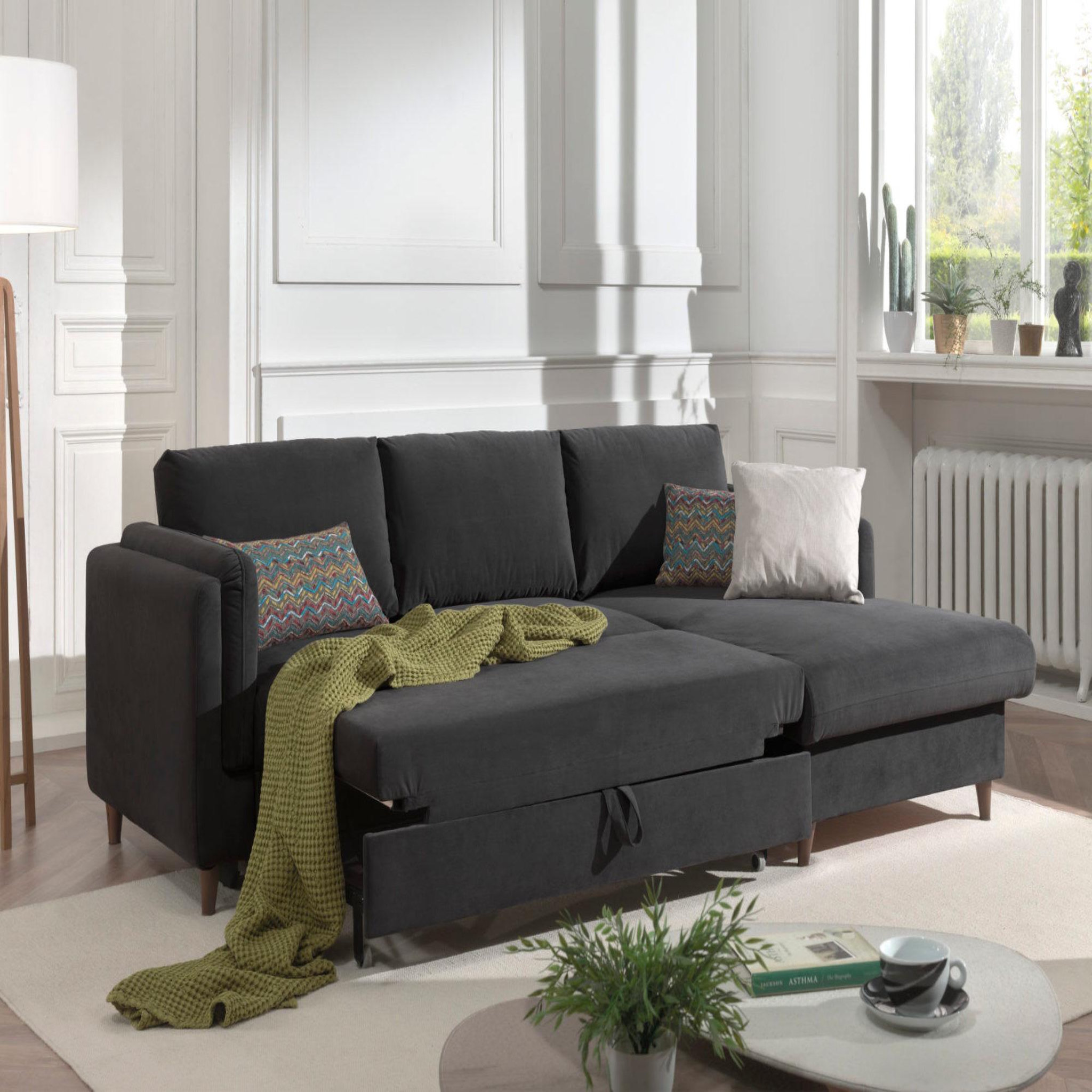 Voir la diapositive 3 : BEST MOBILIER Brooke - canapé d'angle droit - convertible avec coffre - 4 places - en velours