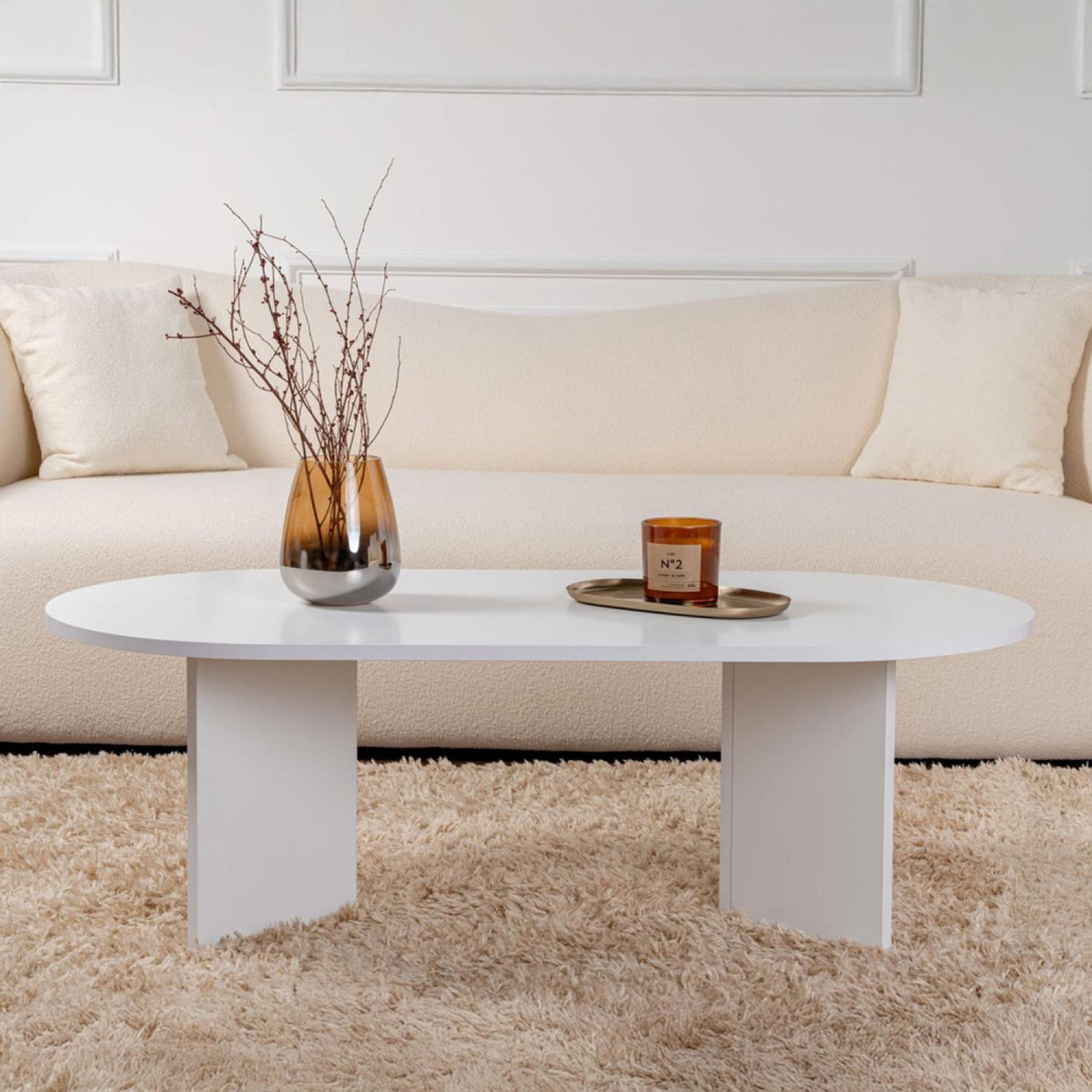 CONCEPT USINE Table basse ovale effet travertin 119x60cm AZOS