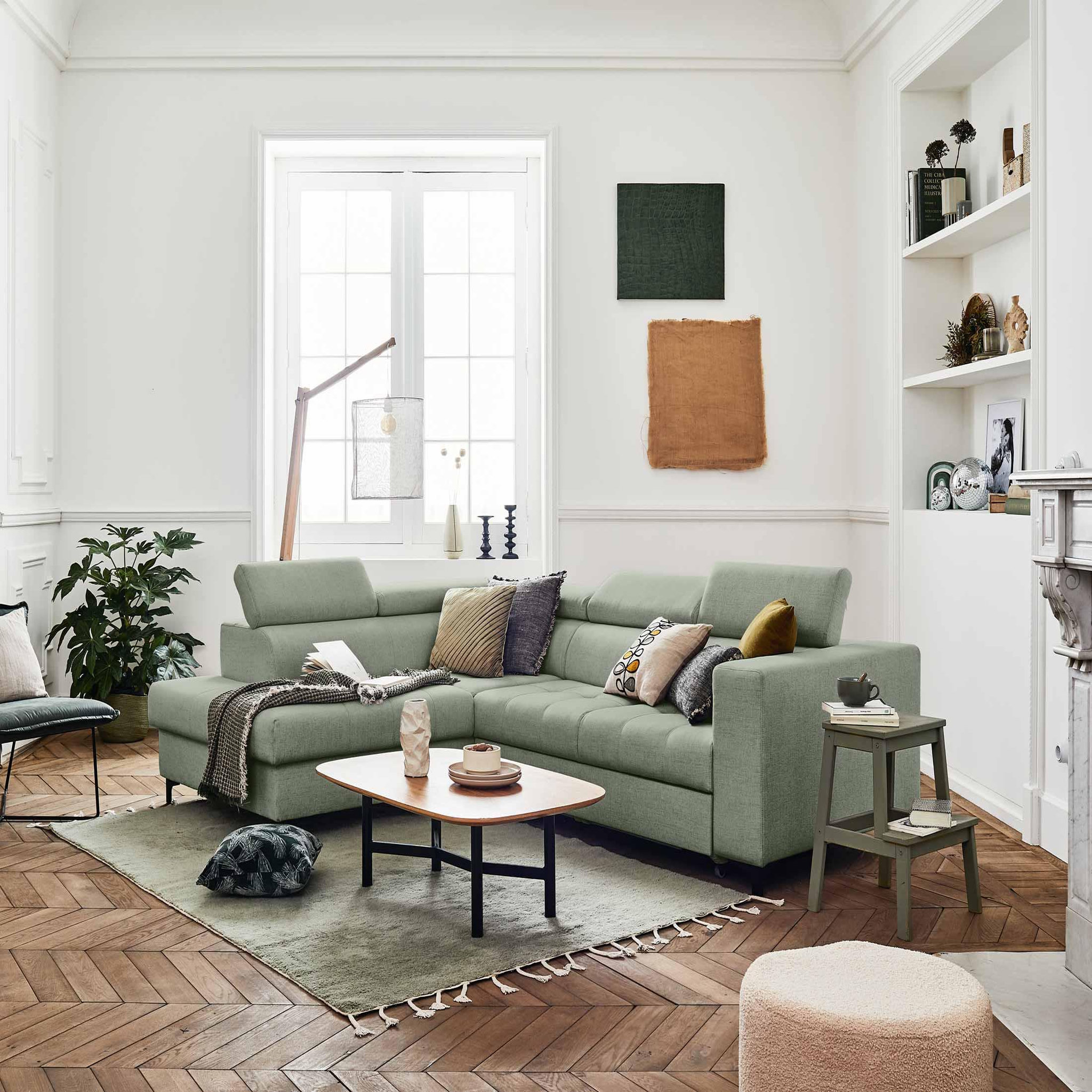 Voir la diapositive 6 : LISA DESIGN Olinda - canapé d'angle gauche - 5 places - convertible avec coffre et têtières réglables - en tissu