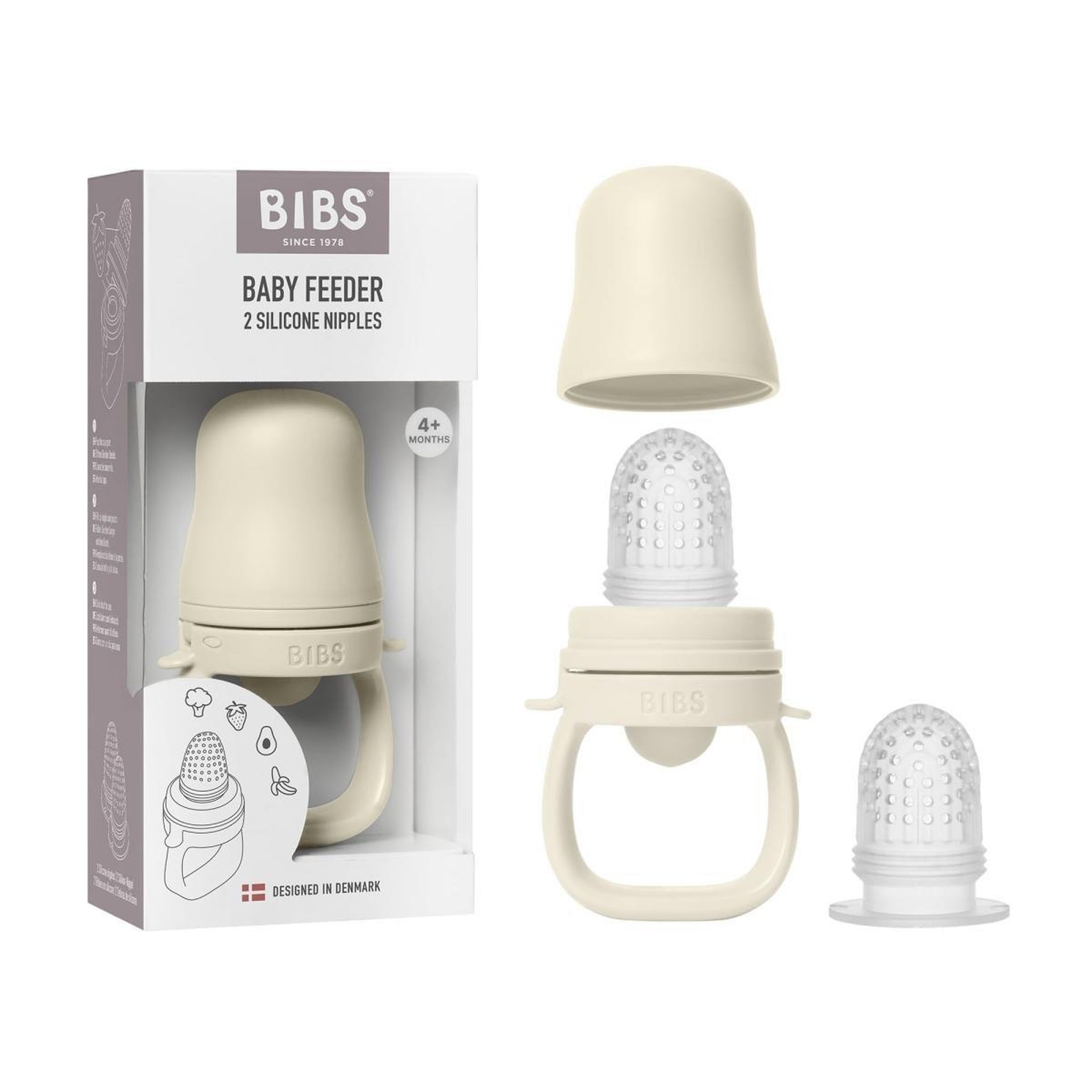 BIBS Grignoteuse pour bebe  avec 2 tetines en silicone couleur ivoire