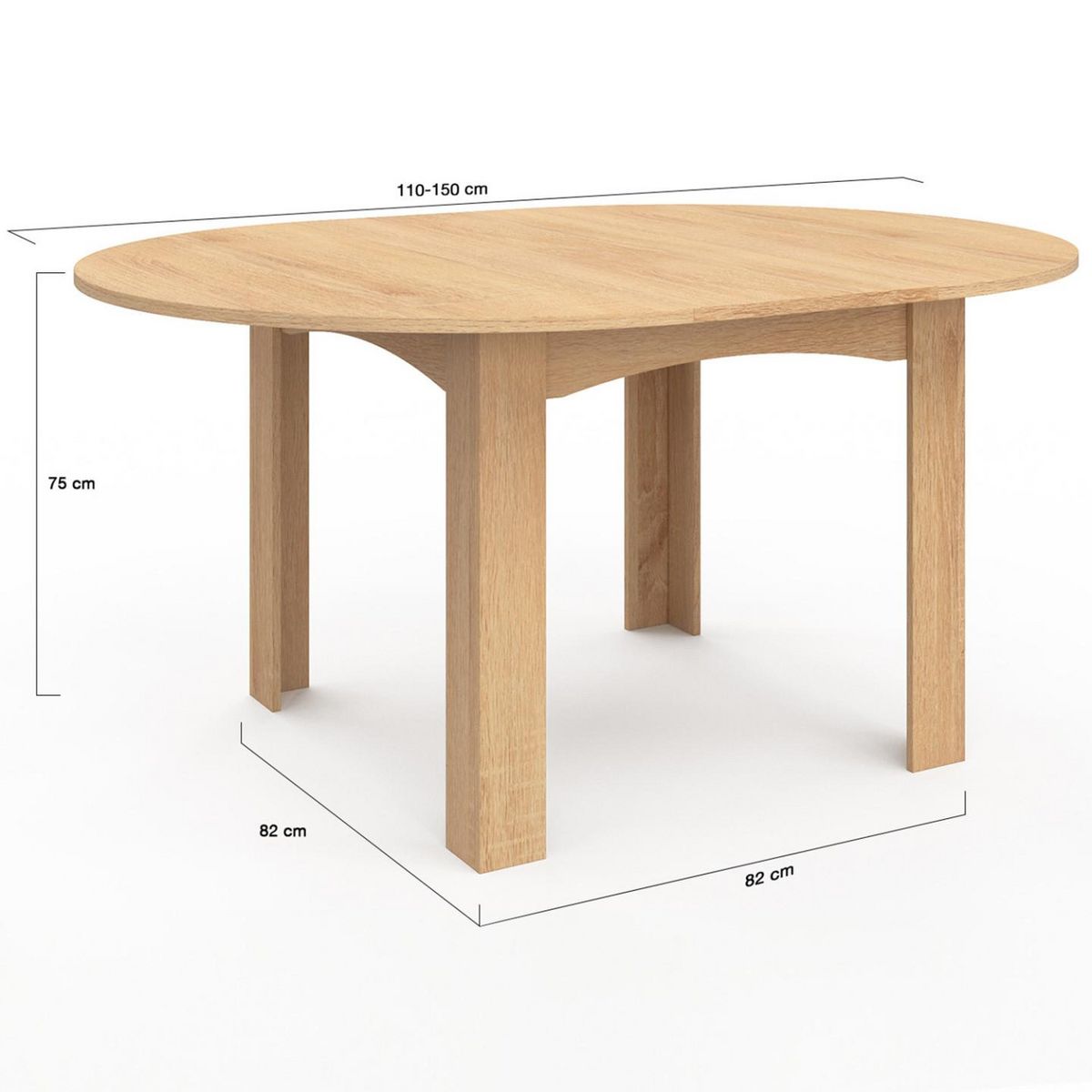ID MARKET Table à manger extensible ronde DONA 4-8 personnes façon hêtre 110-150 cm