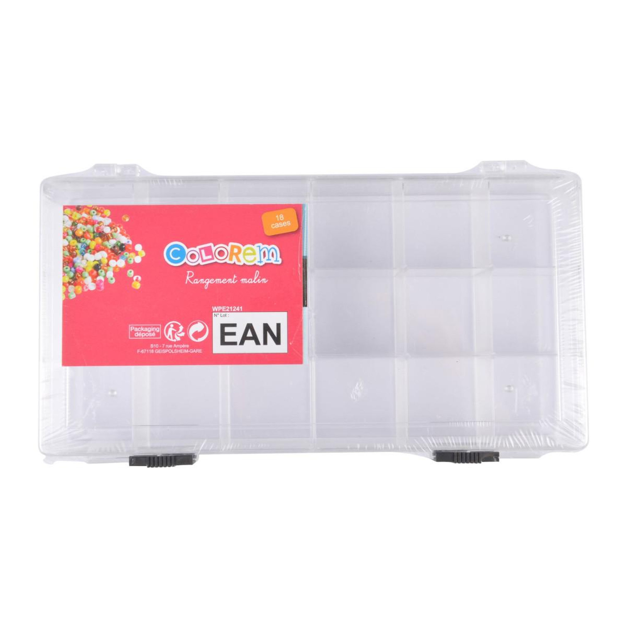 Voir la diapositive 2 : COLOREM Boîte de Rangement  18 Cases  21cm Transparent