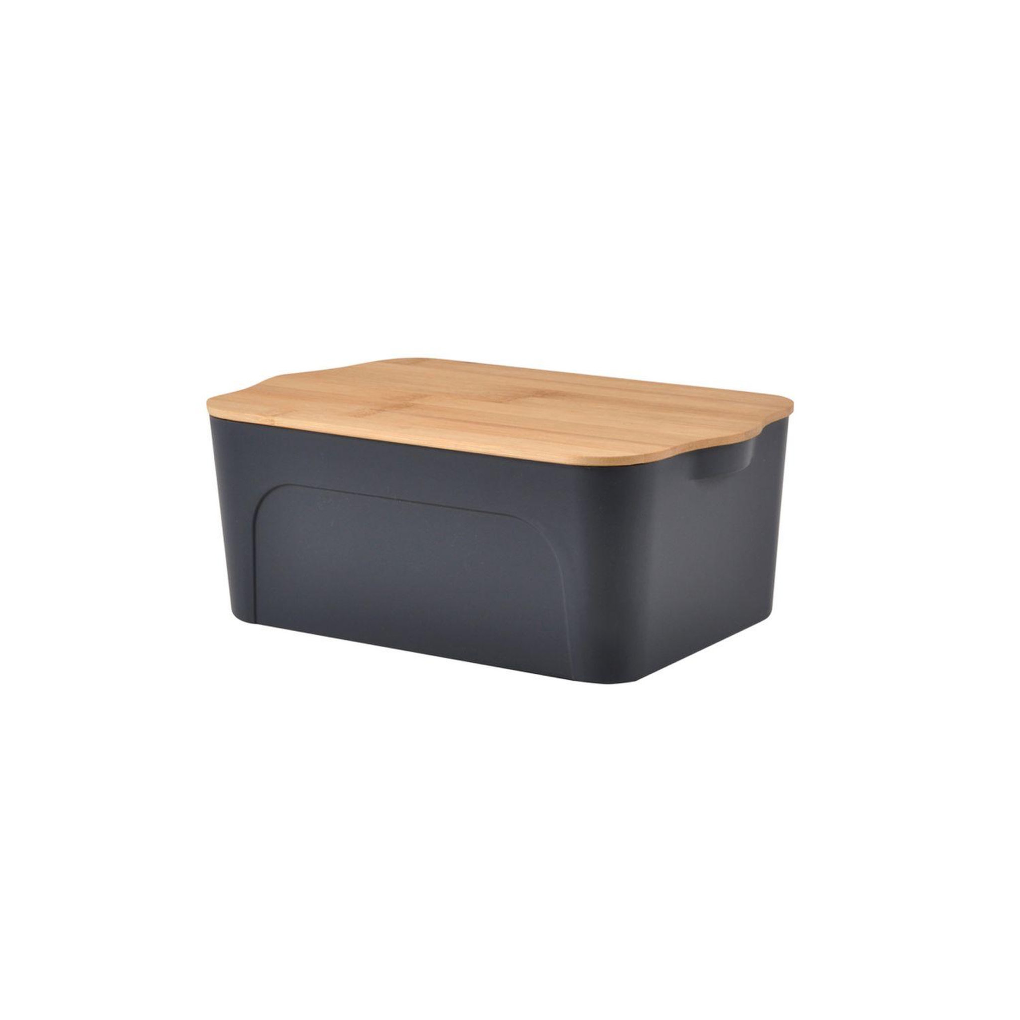 HOMEA Boite plastique avec couvercle en bambou - 5 l - gris anthracite