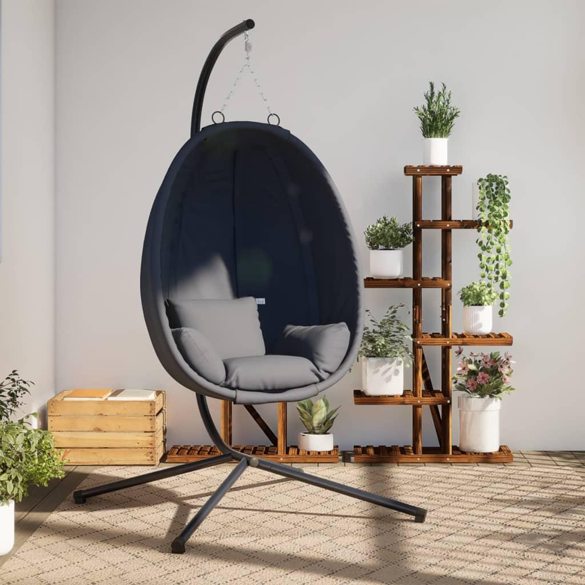 VIDAXL Chaise suspendue en forme d'œuf avec support anthracite