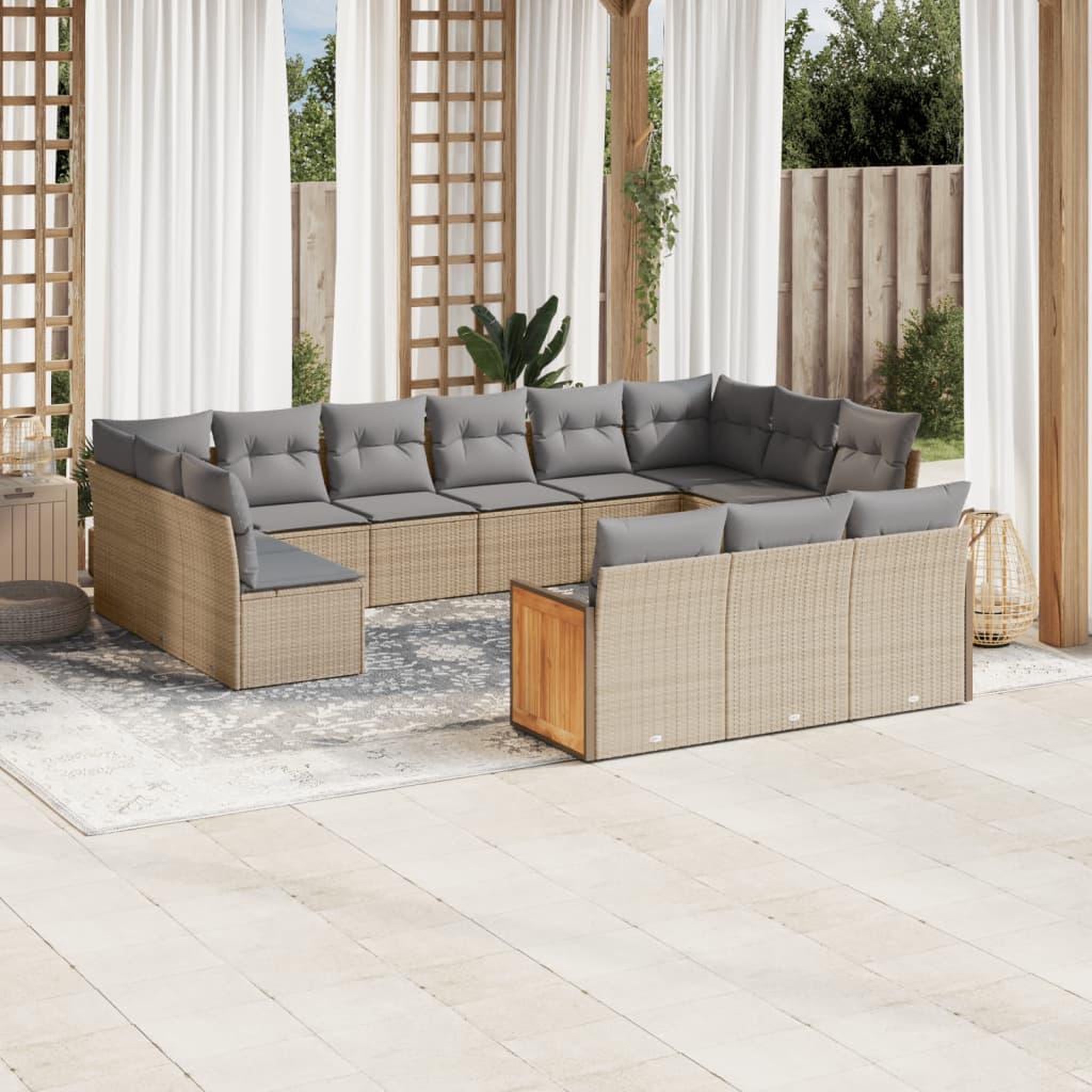 VIDAXL Salon de jardin avec coussins 13 pcs beige resine tressee