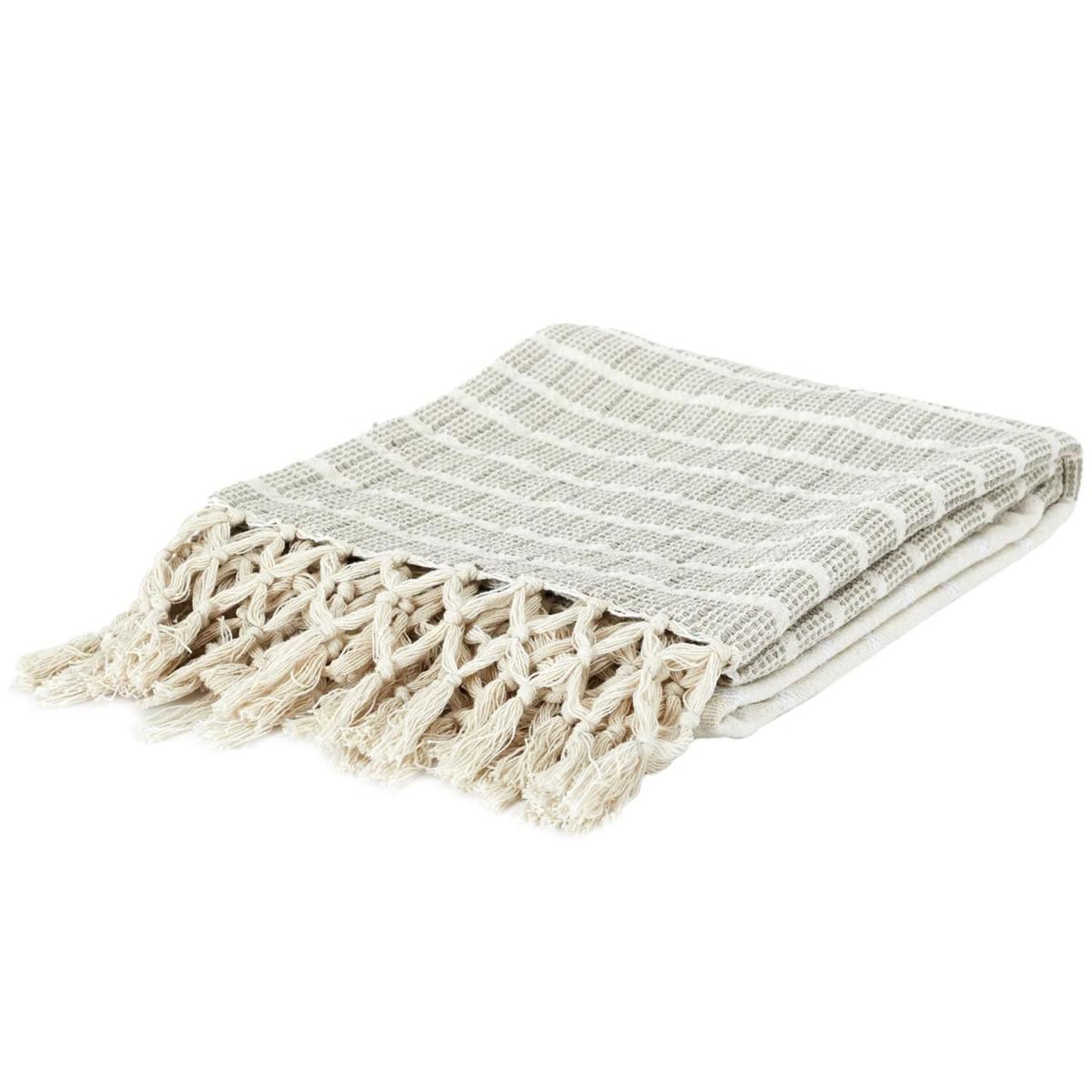 Voir la diapositive 1 : The Home Deco Factory Plaid à franges  imprimé  130x160cm beige & blanc