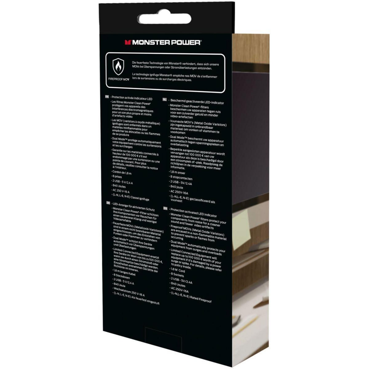 Monster Cable Rallonge parafoudre Parasurtenseur 8 prises + 2 USB-A