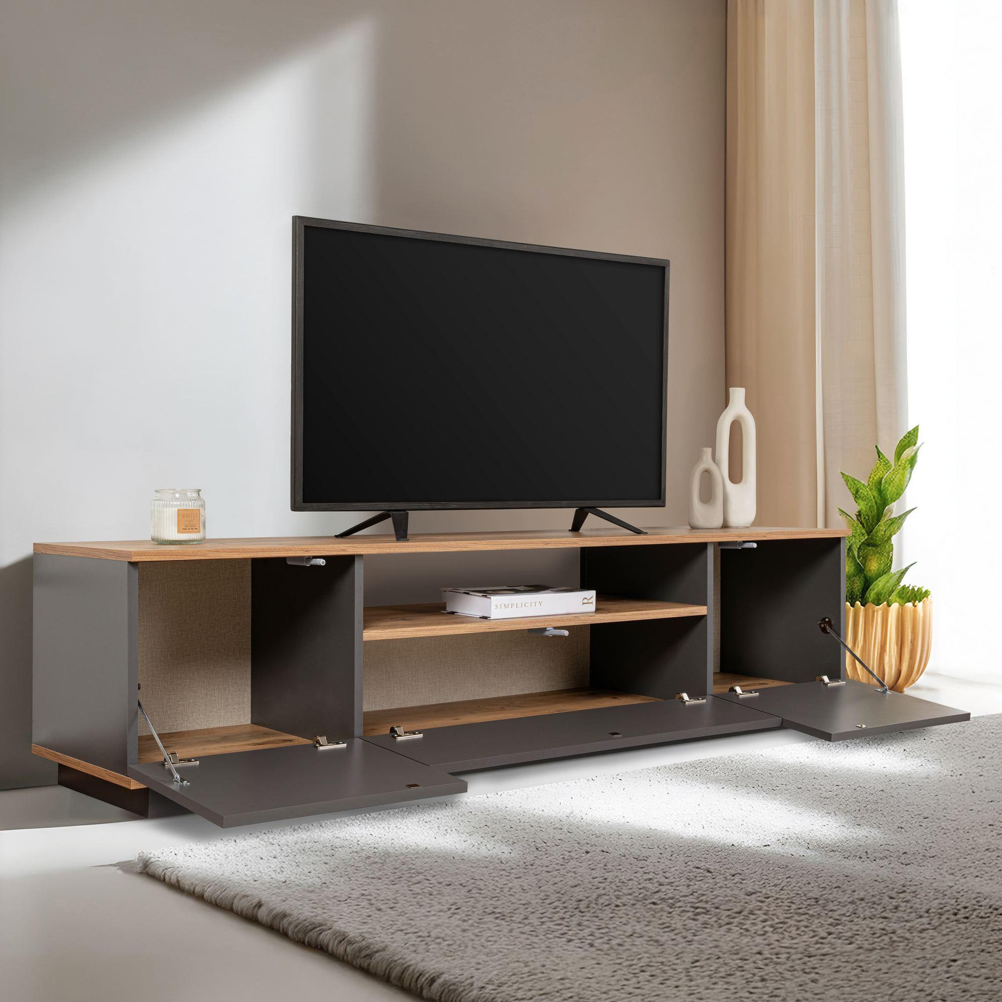 Voir la diapositive 4 : Habitat et Jardin Meuble tv en bois  veramont  - 180 x 44 x 44 cm - gris anthracite