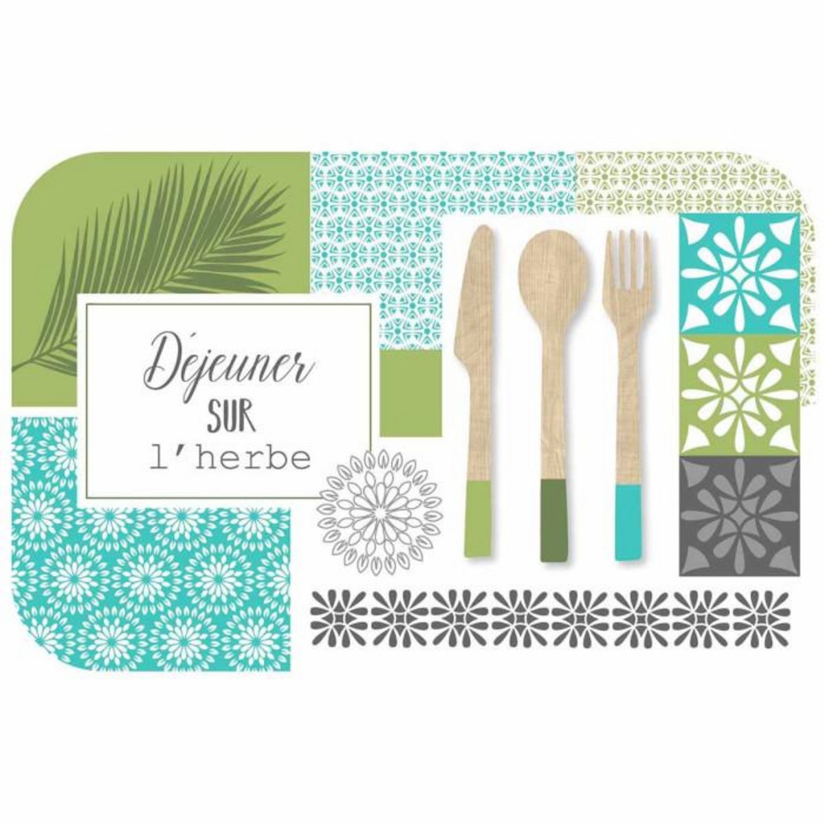 Paris Prix Set de Table Imprimé  Champêtre  28x44cm Bleu & Vert