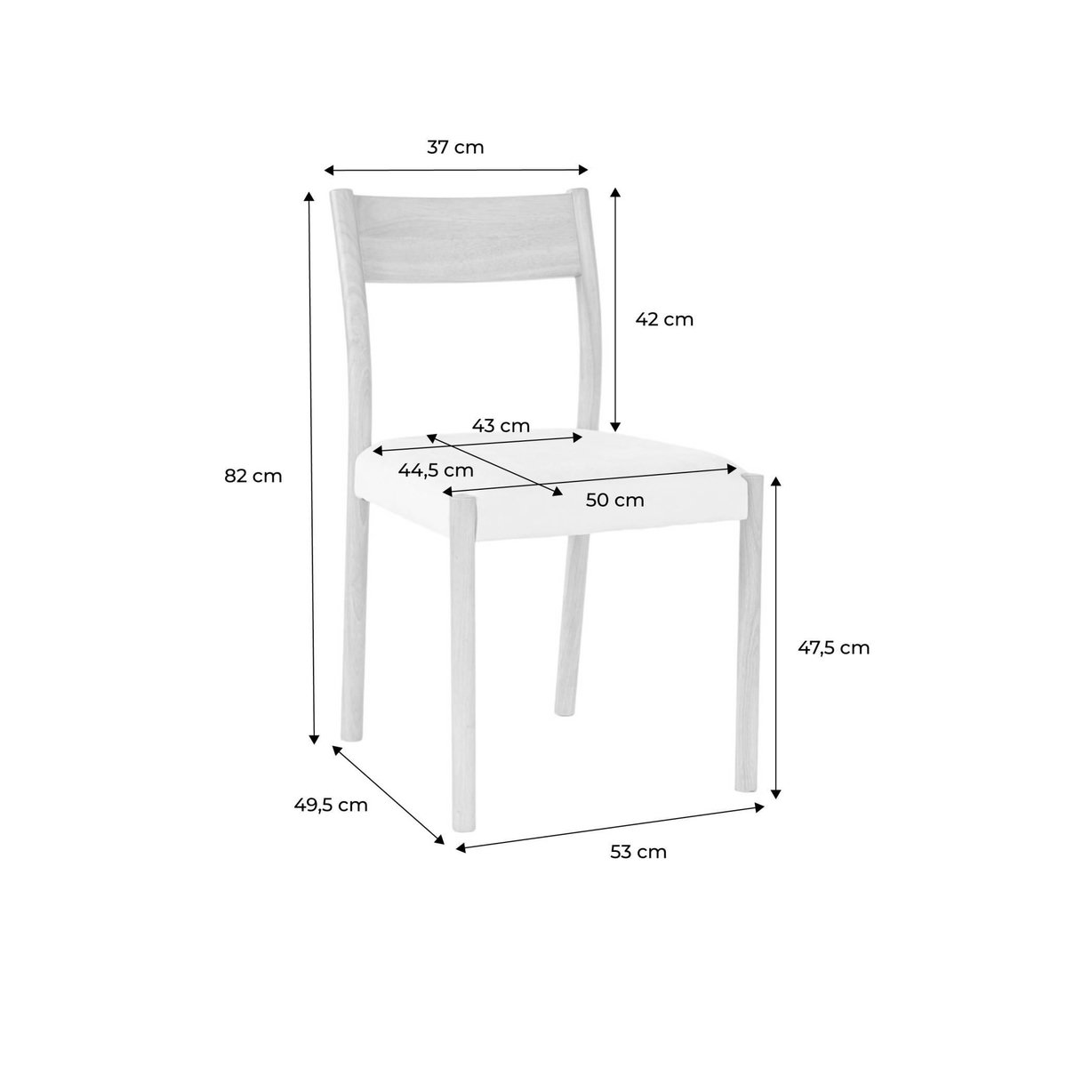 SWEEEK Lot de 2 chaises bohème bois d'hévéa naturel et tissu. L 49.5 x P 53 x H 82cm - ELLA