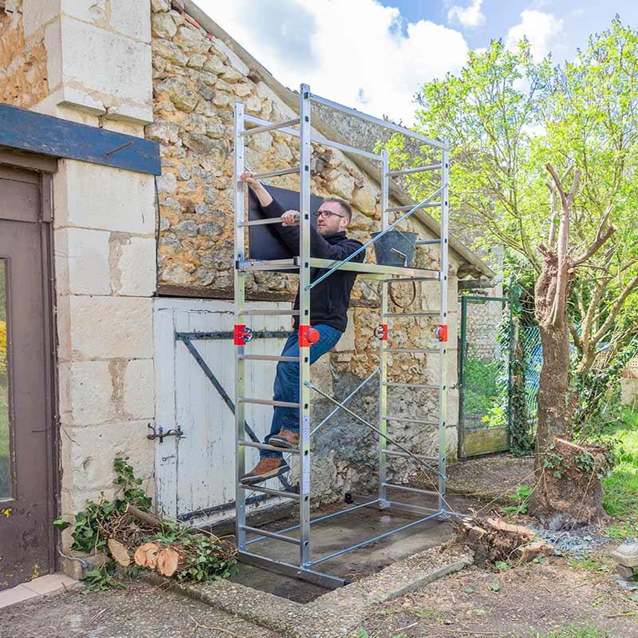 Voir la diapositive 4 : HAILO Echafaudage pliable 4 en 1 multifonction 1,8m/3,8m en aluminium hailo combi first