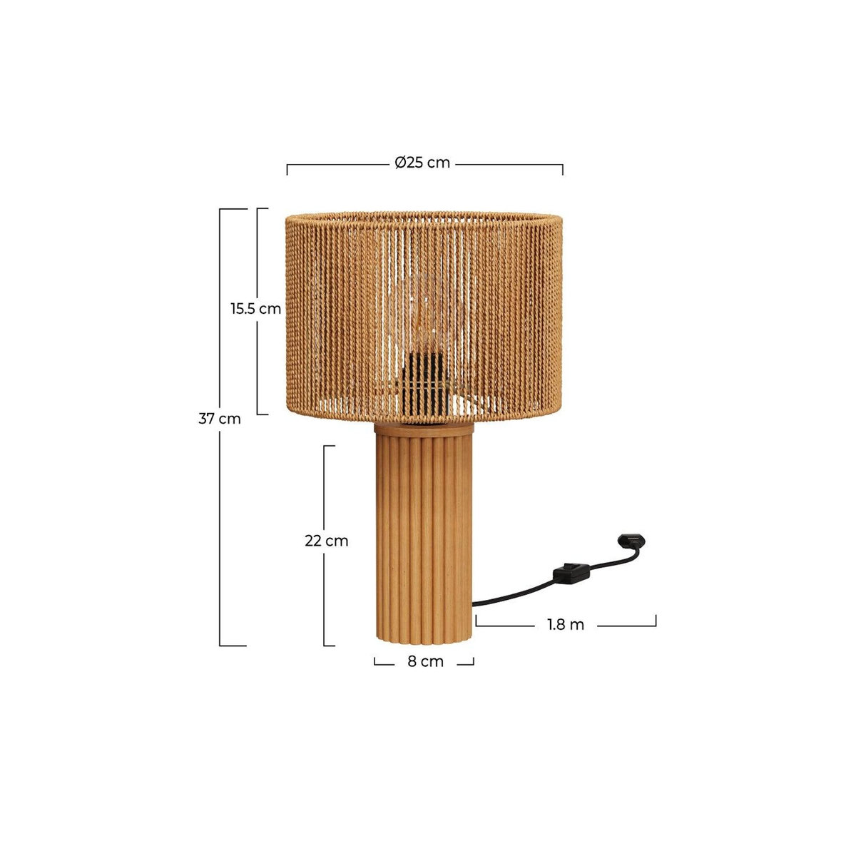 Rendez vous déco Lampe en papier de corde et socle en rondin de bois-Mira