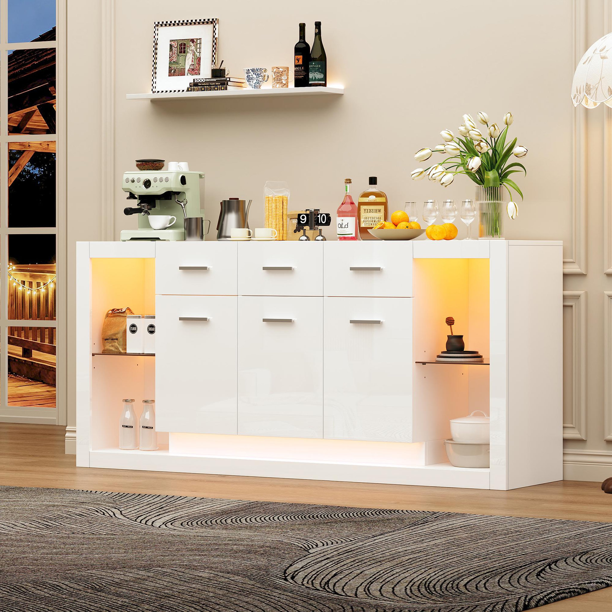 Voir la diapositive 4 : MERAX Buffet 3 porte(s) 3 tiroir(s) - 160 cm blanc led panneau de particules