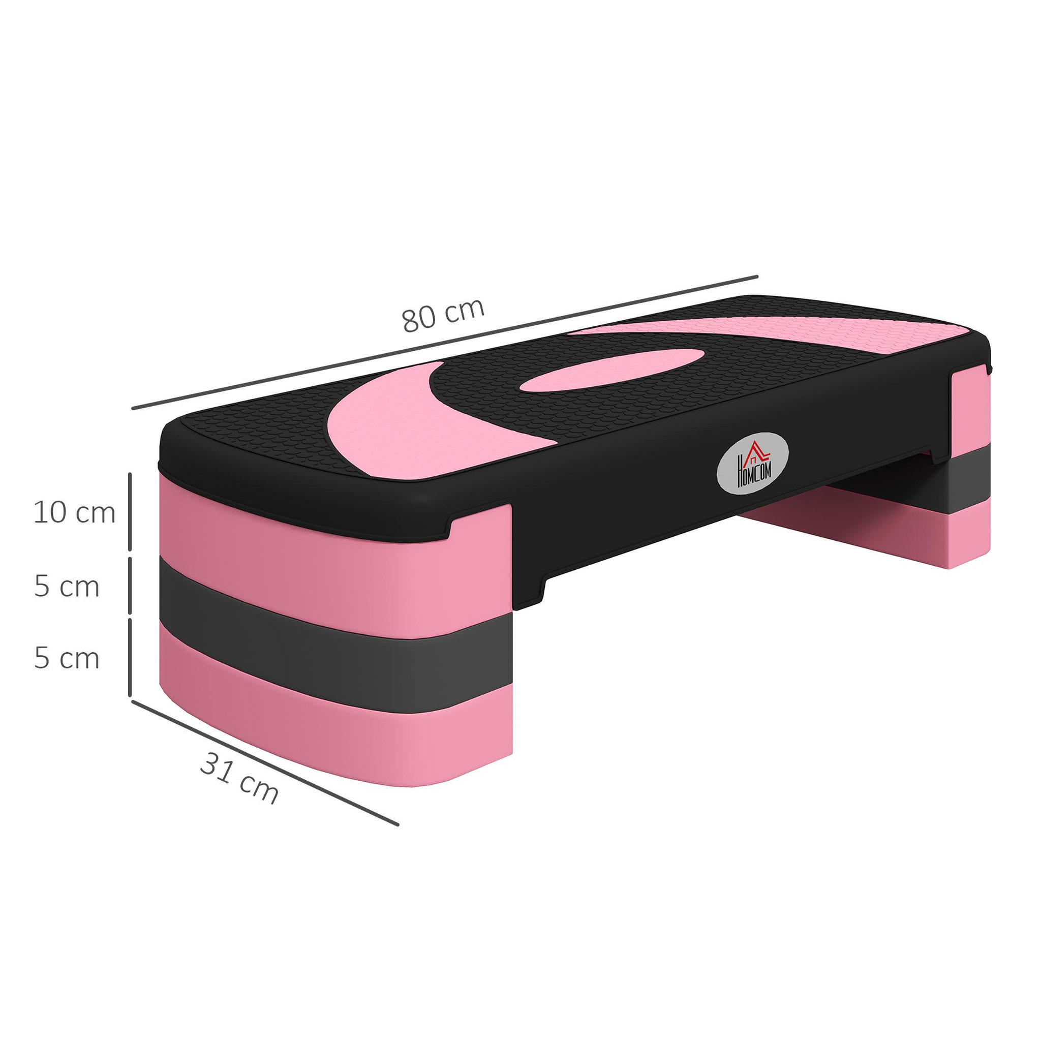 Voir la diapositive 3 : HOMCOM Stepper fitness aerobic hauteur reglable surface antiderapante 80 x 31 x 20 cm noir rose