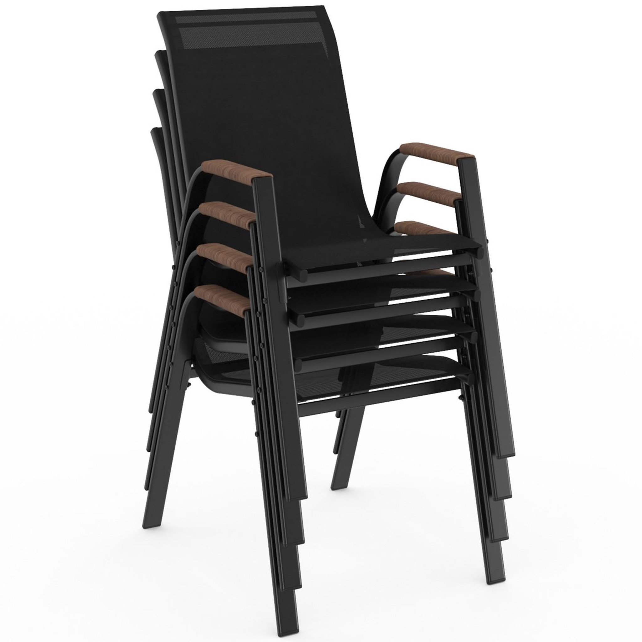 Voir la diapositive 4 : ID MARKET Salon de jardin noumea table ronde 150 cm plateau verre trempé effet bois et 8 chaises empilables noir et bois