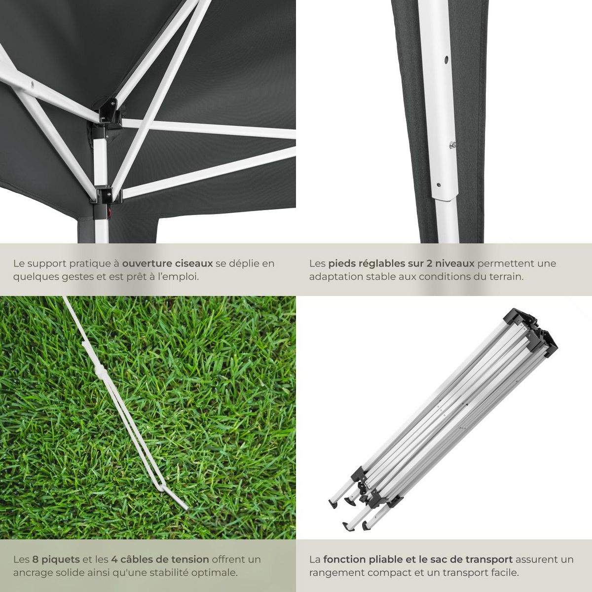 tectake Tonnelle 3 x 3 m gris