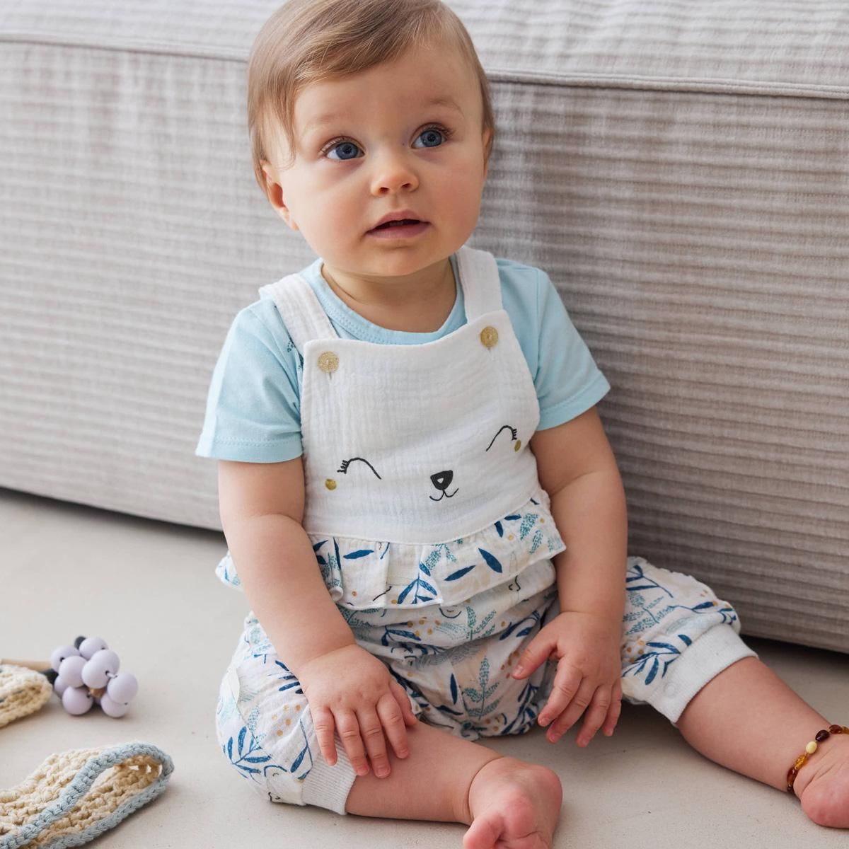 Petit Béguin Ensemble salopette bébé en gaze de coton et t-shirt Iskia
