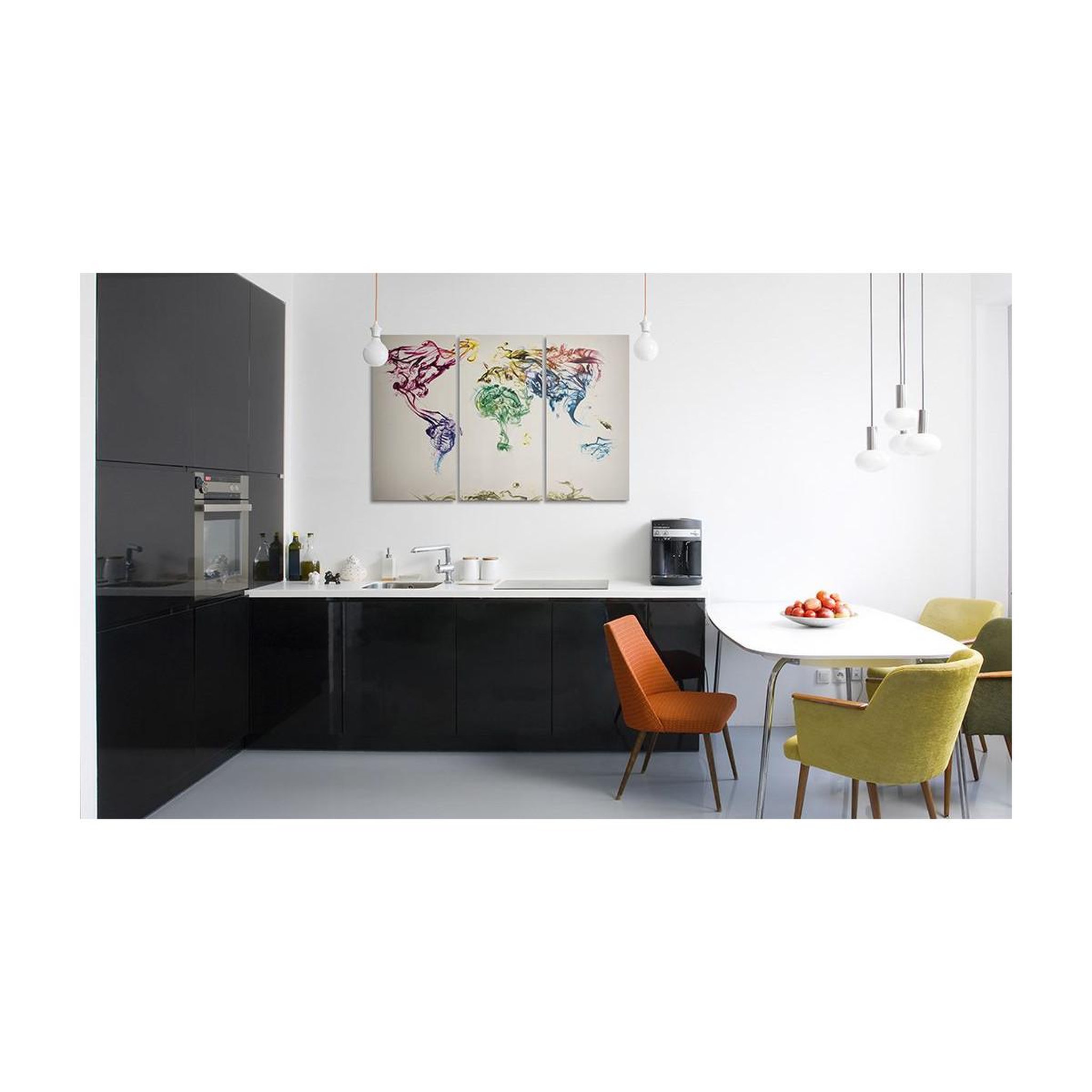 Voir la diapositive 2 : Paris Prix Tableau 3 Panneaux  Carte Mondiale en Fumée Colorée