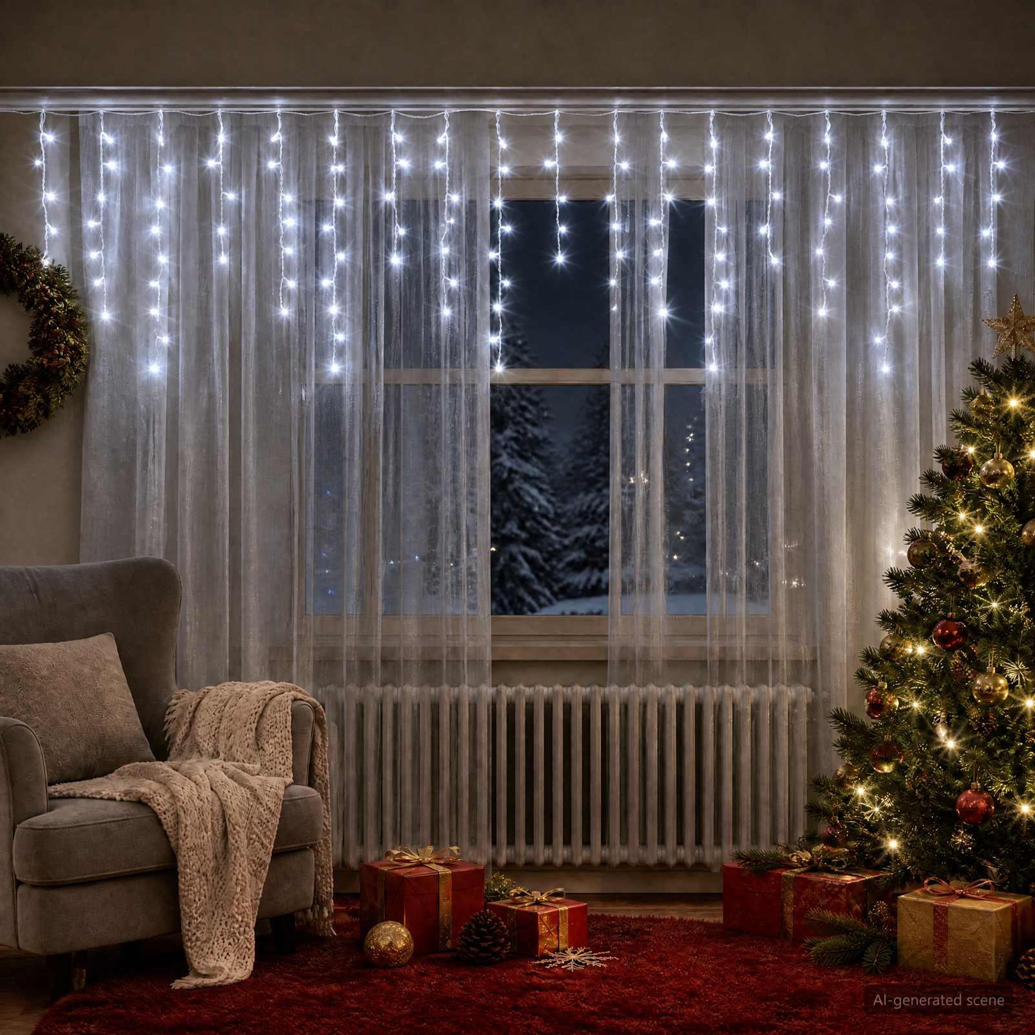 Voir la diapositive 2 : VIDAXL Rideaux lumineux 210 LED Blanc froid 500 x 72 cm