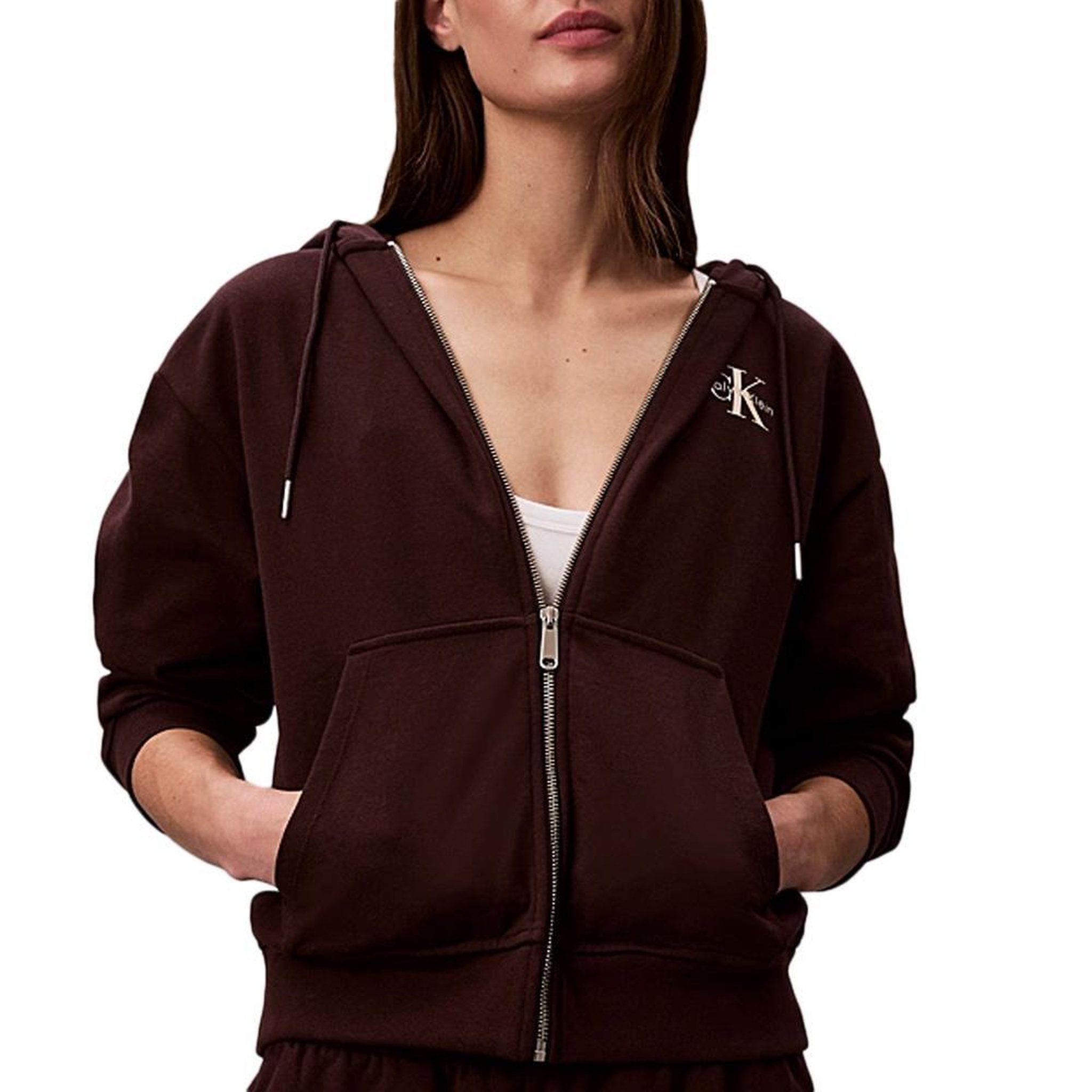 CALVIN KLEIN JEANS Sweat Zippé Marron Femme Calvin Klein Jeans Monologo French. Coloris disponibles : Marron