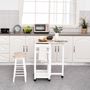 Voir la diapositive 2 : HOMCOM Ensemble table de bar pliable sur roulettes avec étagère et 2 tiroirs + 2 tabourets bois pin MDF blanc chêne clair