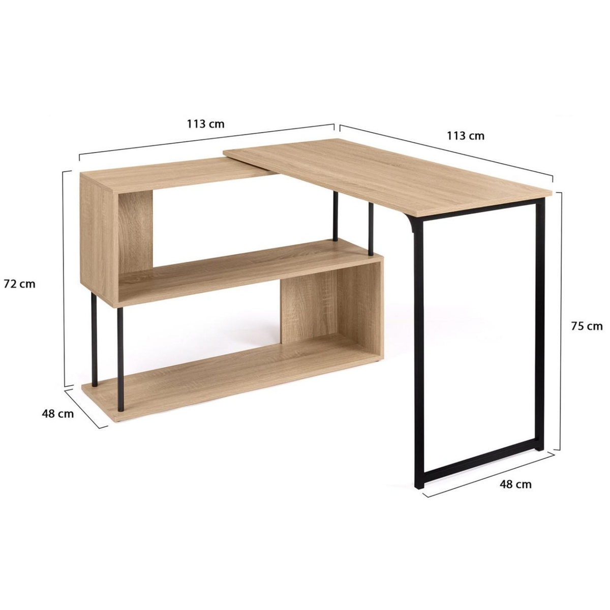 ID MARKET Bureau d'angle rotatif 180° DETROIT étagère forme S design industriel