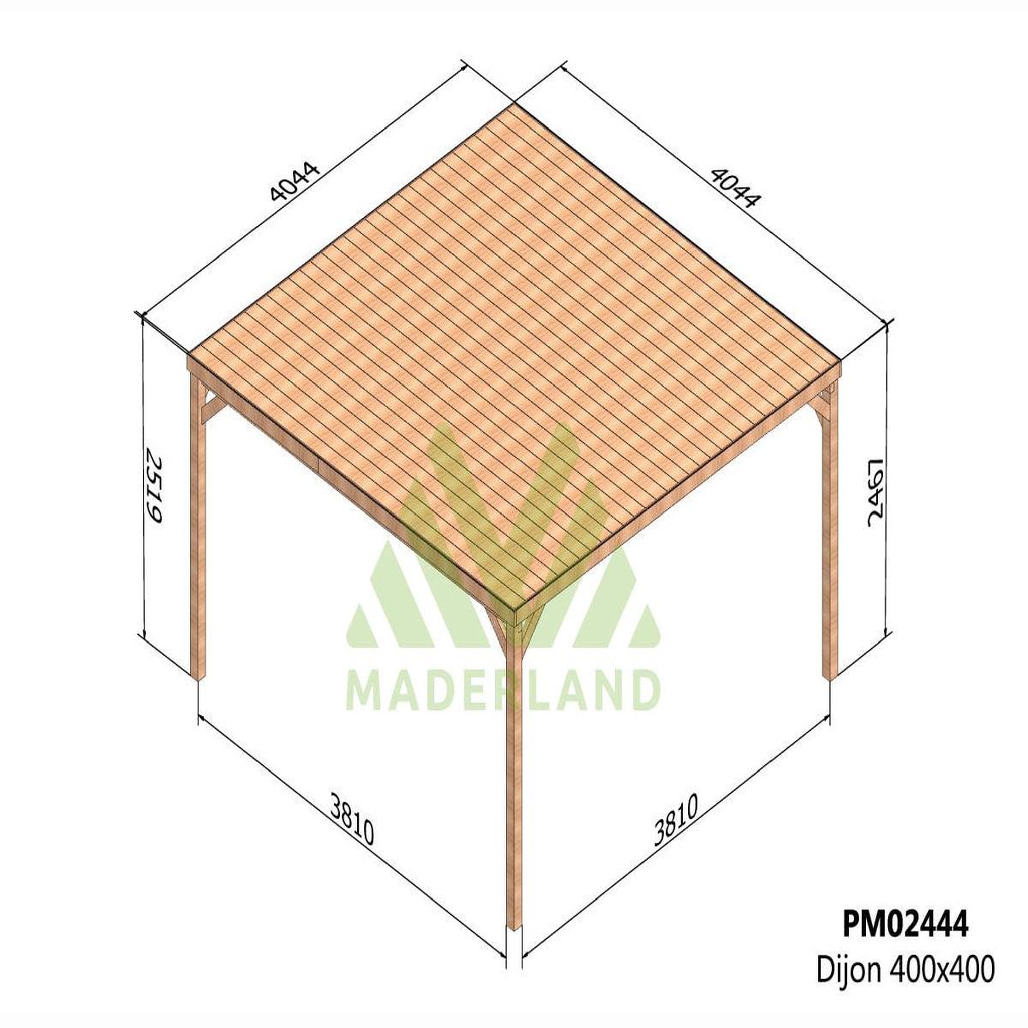 Voir la diapositive 2 : JARDIDECO Pergola en bois dijon avec toit 400 x 400 cm - maderland