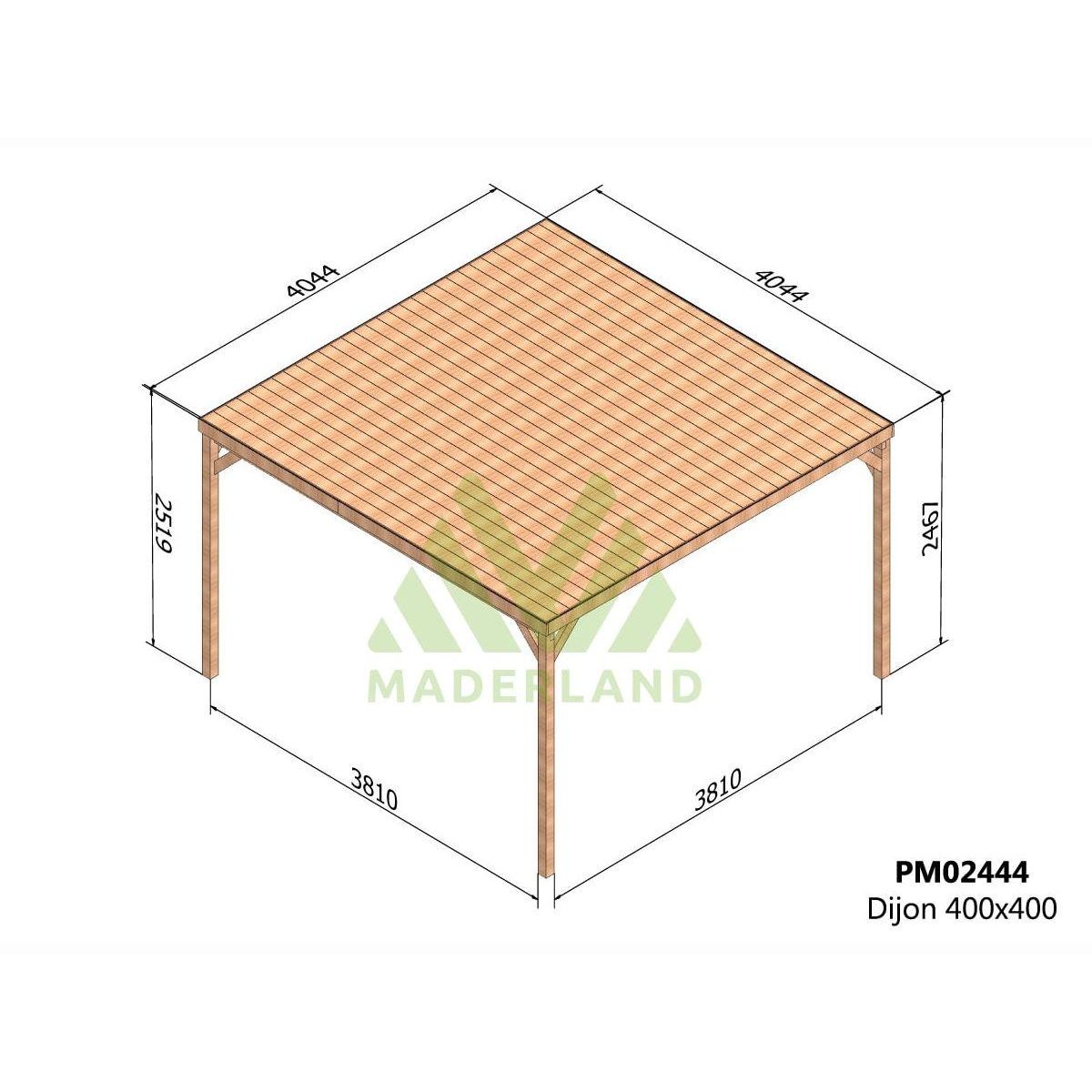JARDIDECO Pergola en bois Dijon avec toit 400 x 400 cm - Maderland