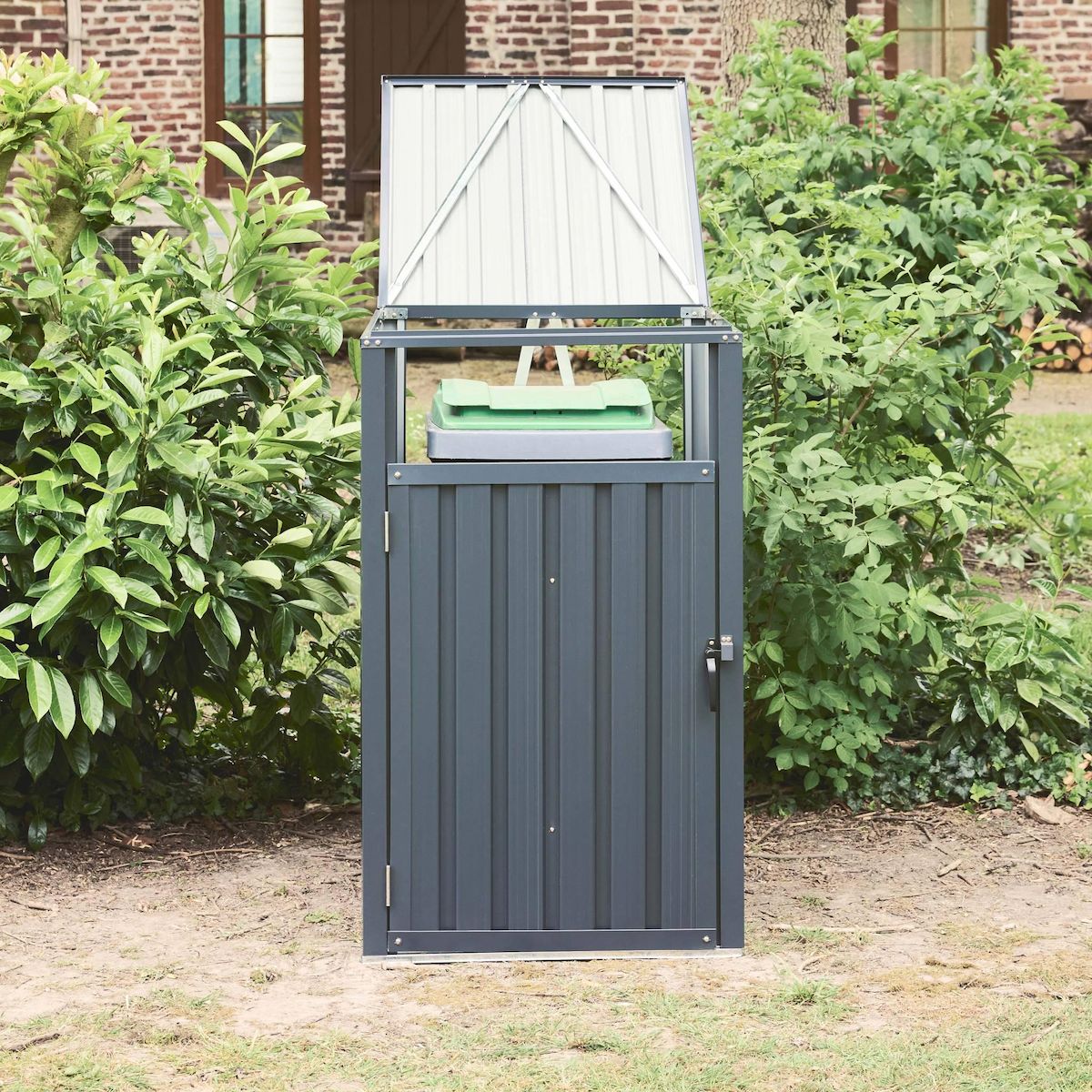 SWEEEK Cache poubelle gris en acier galvanisé - Déclinaison en 3 dimensions