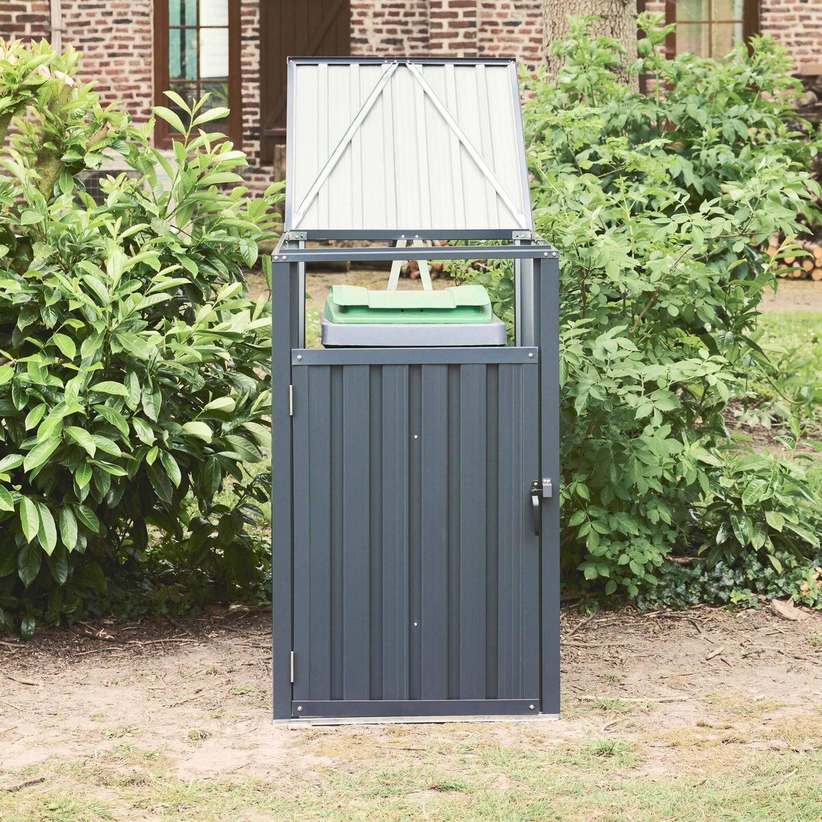 SWEEEK Cache poubelle gris en acier galvanisé - Déclinaison en 3 dimensions