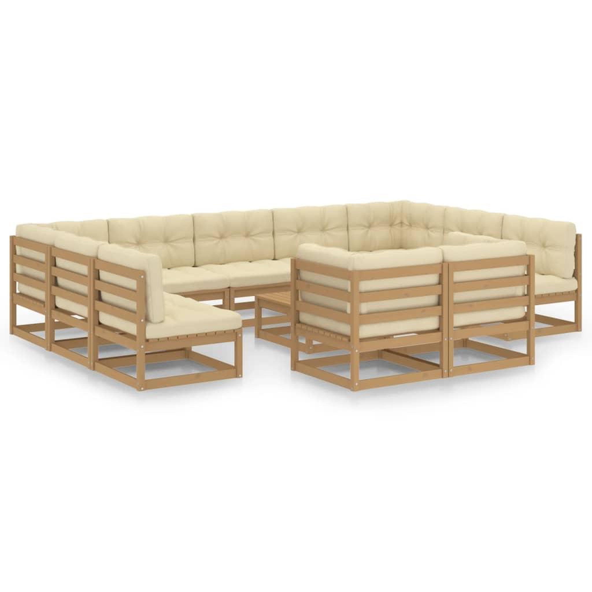 Voir la diapositive 2 : VIDAXL Salon de jardin 12 pcs avec coussins marron miel bois de pin