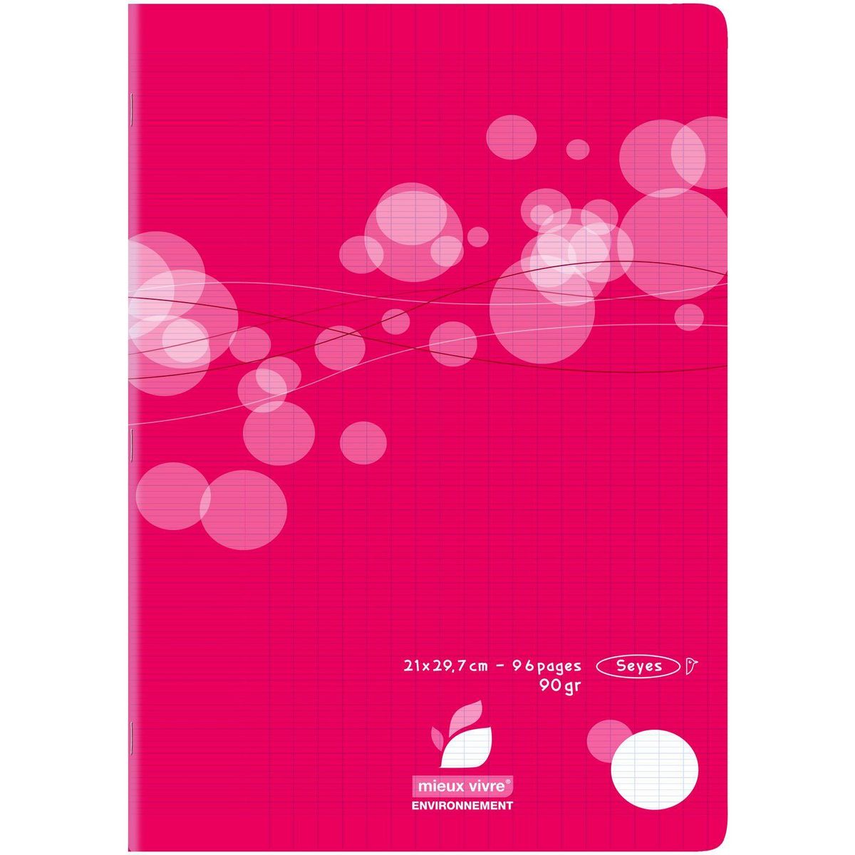 AUCHAN Cahier piqué polypro 21x29,7cm 96 pages grands carreaux Seyes rouge motif ronds