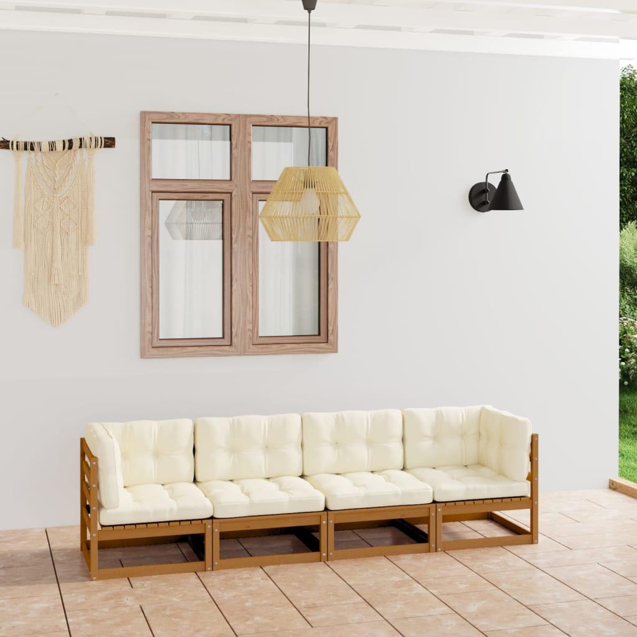 Voir la diapositive 1 : VIDAXL Canape 4 places de jardin avec coussins Bois de pin massif