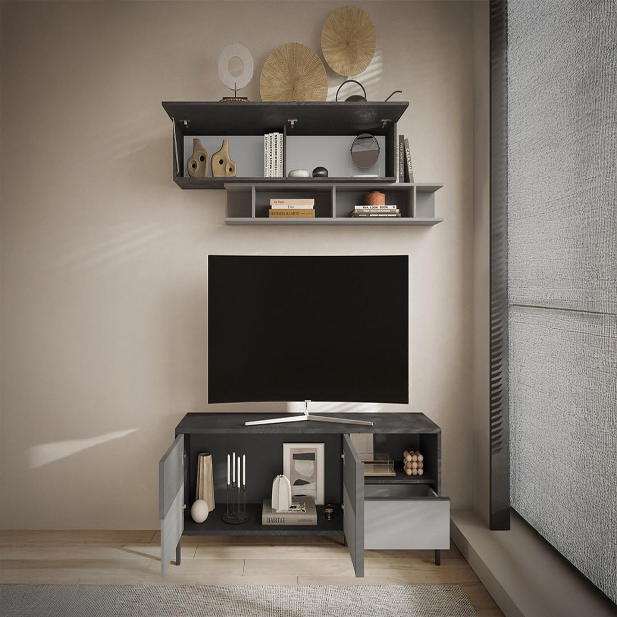 Voir la diapositive 3 : BEST MOBILIER Jules - meuble tv - 2 portes et 1 tiroir - 156 cm