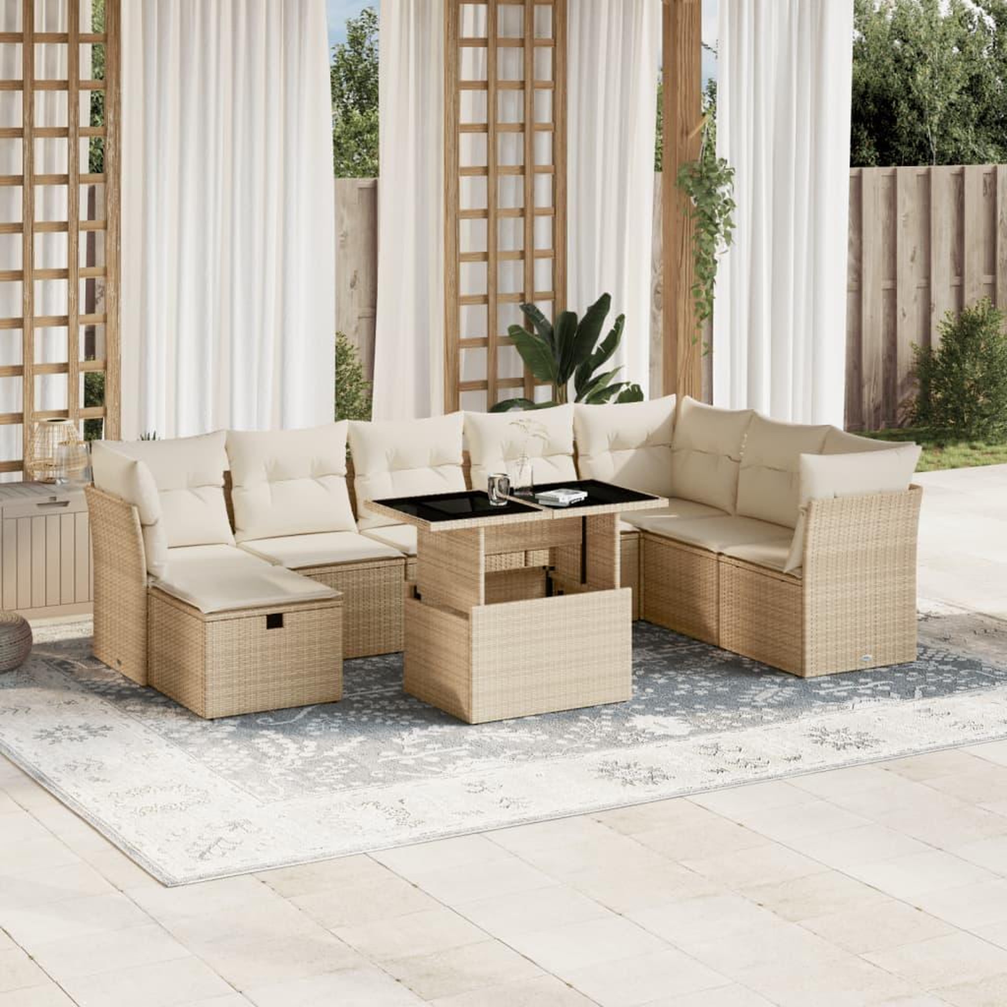 VIDAXL Salon de jardin avec coussins 9 pcs beige resine tressee