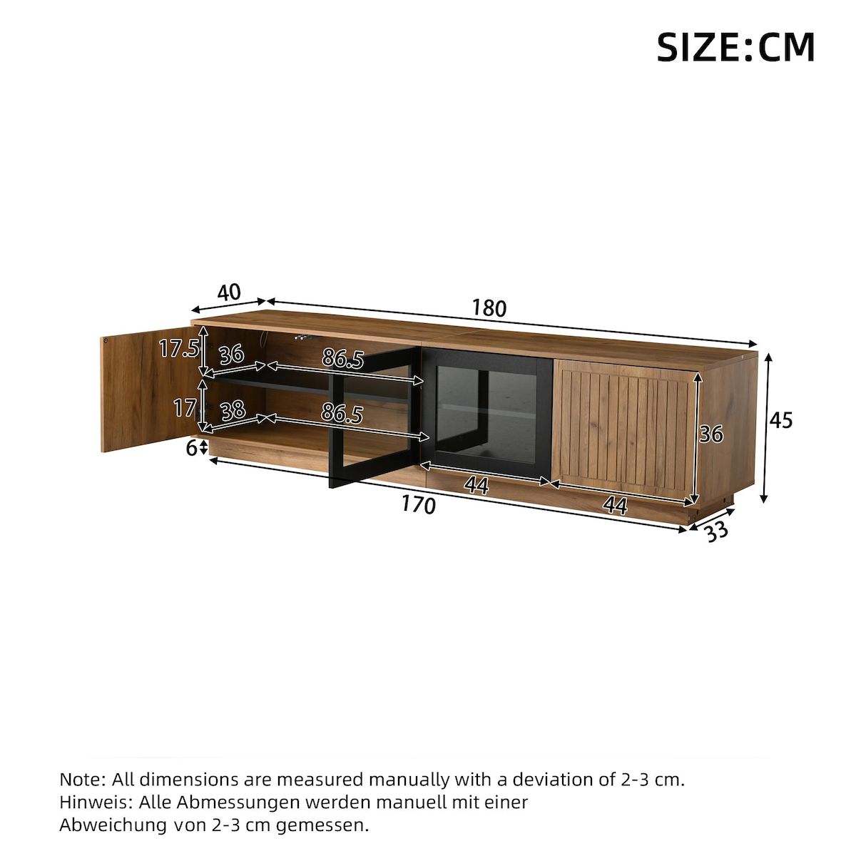 MERAX Meuble tv naturel 180 cm led panneau de particules