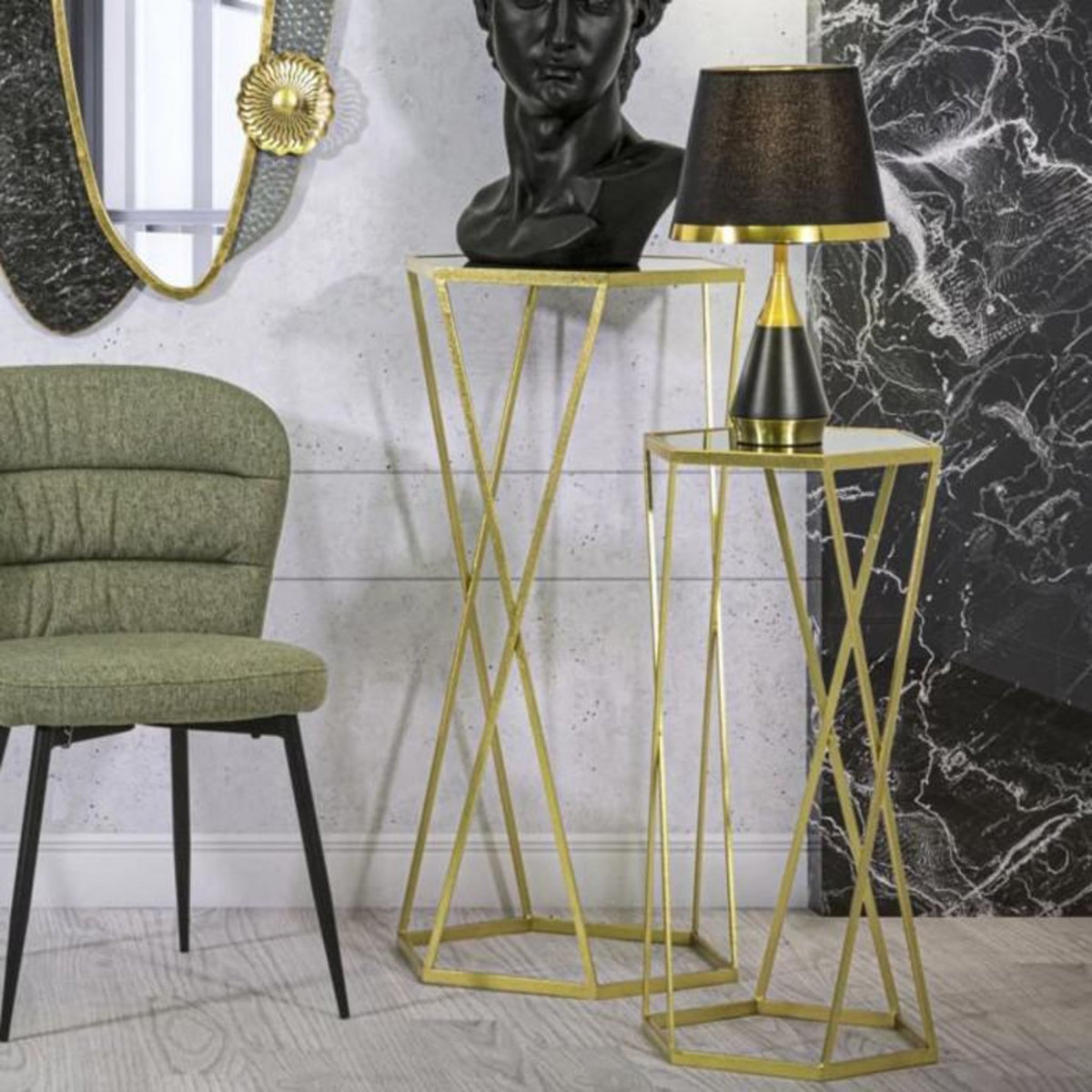 Paris Prix Lot de 2 Tables d'Appoint  Hexagone  65cm Or