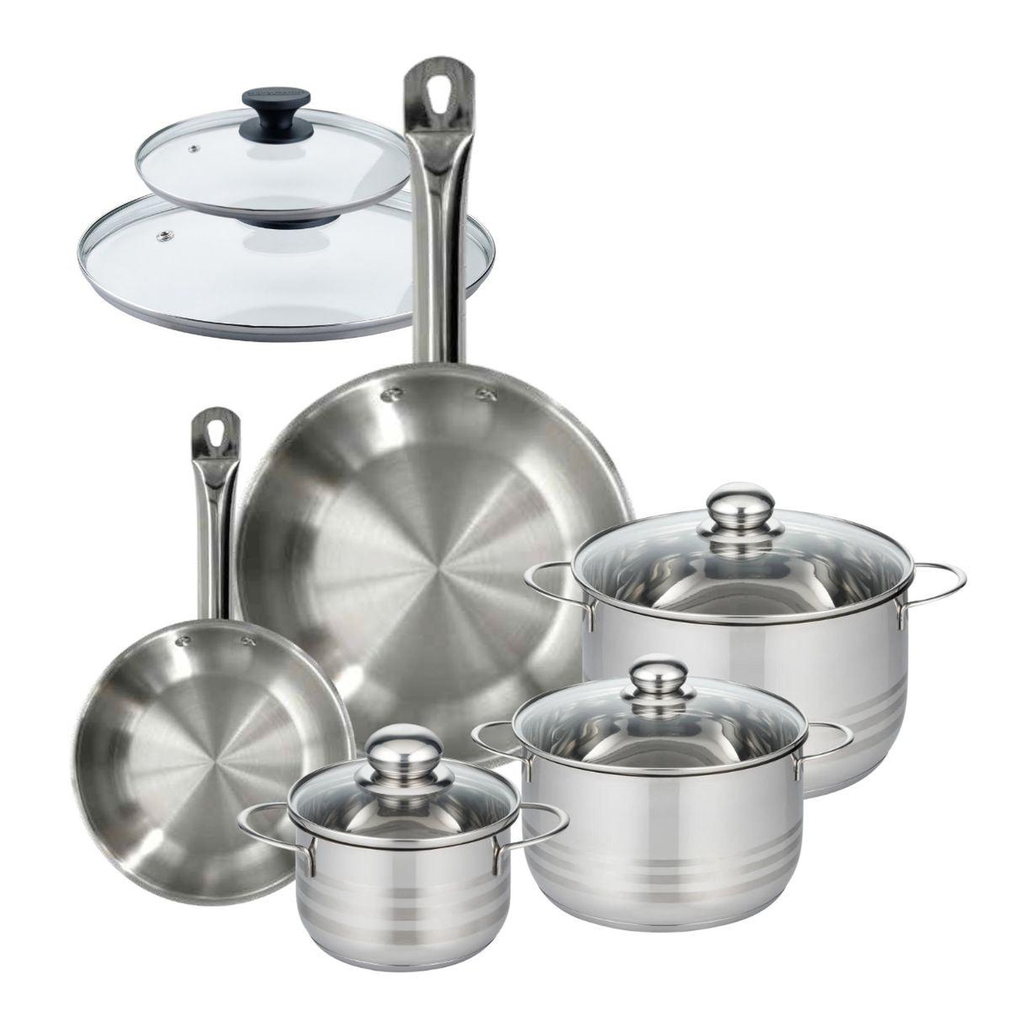 Fackelmann Batterie de cuisine avec 2 poêles 20/28 cm et 3 faitouts 16/20/24 cm sans pfas fackelmann eterna brillant avec couvercles