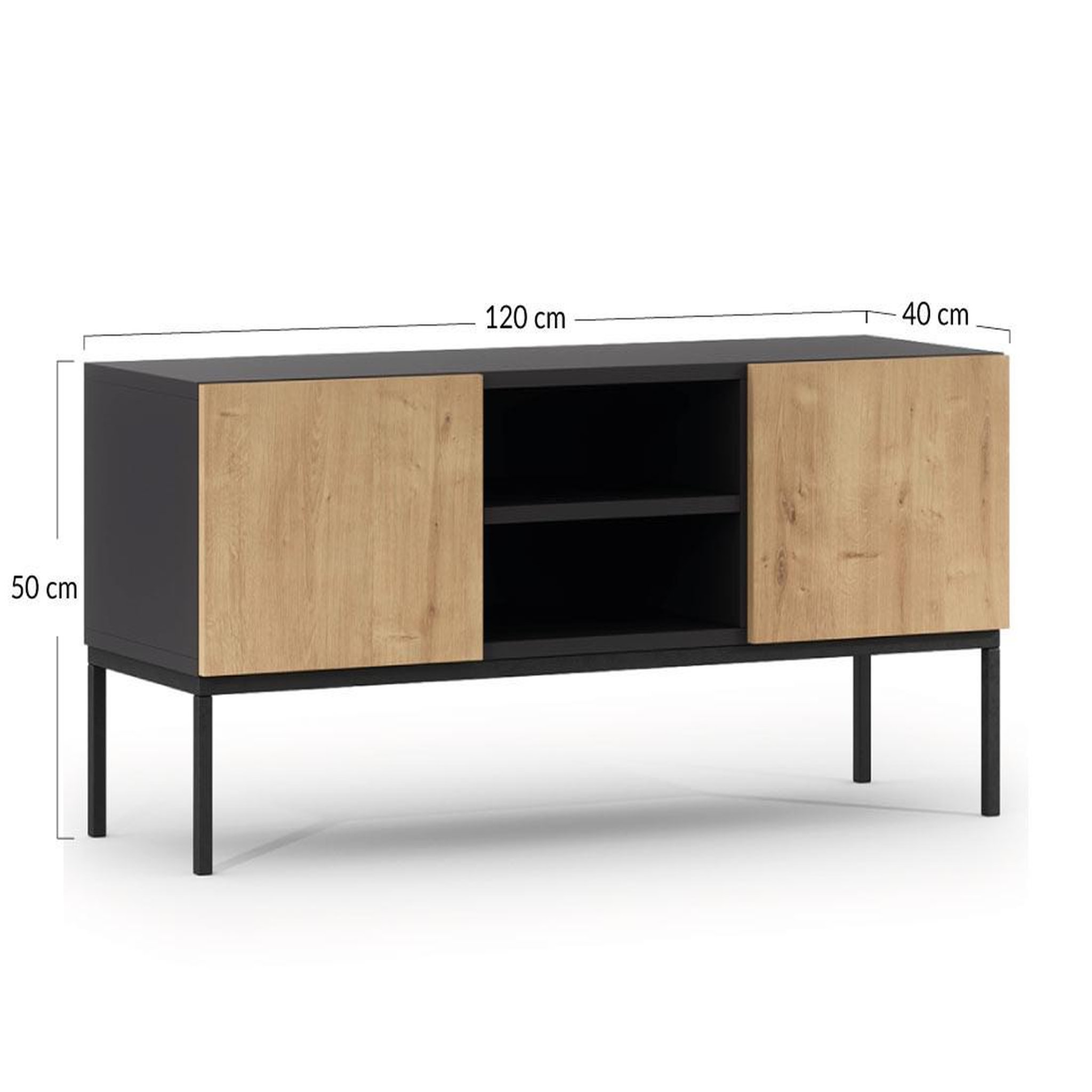 Voir la diapositive 5 : BEST MOBILIER Felicia - meuble tv - effet bois et noir - 2 portes et 2 niches - 120 cm