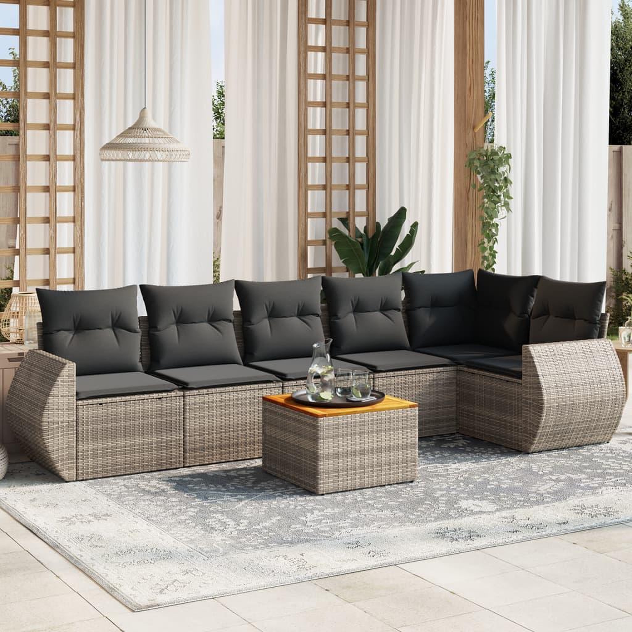 VIDAXL Salon de jardin avec coussins 7 pcs gris resine tressee