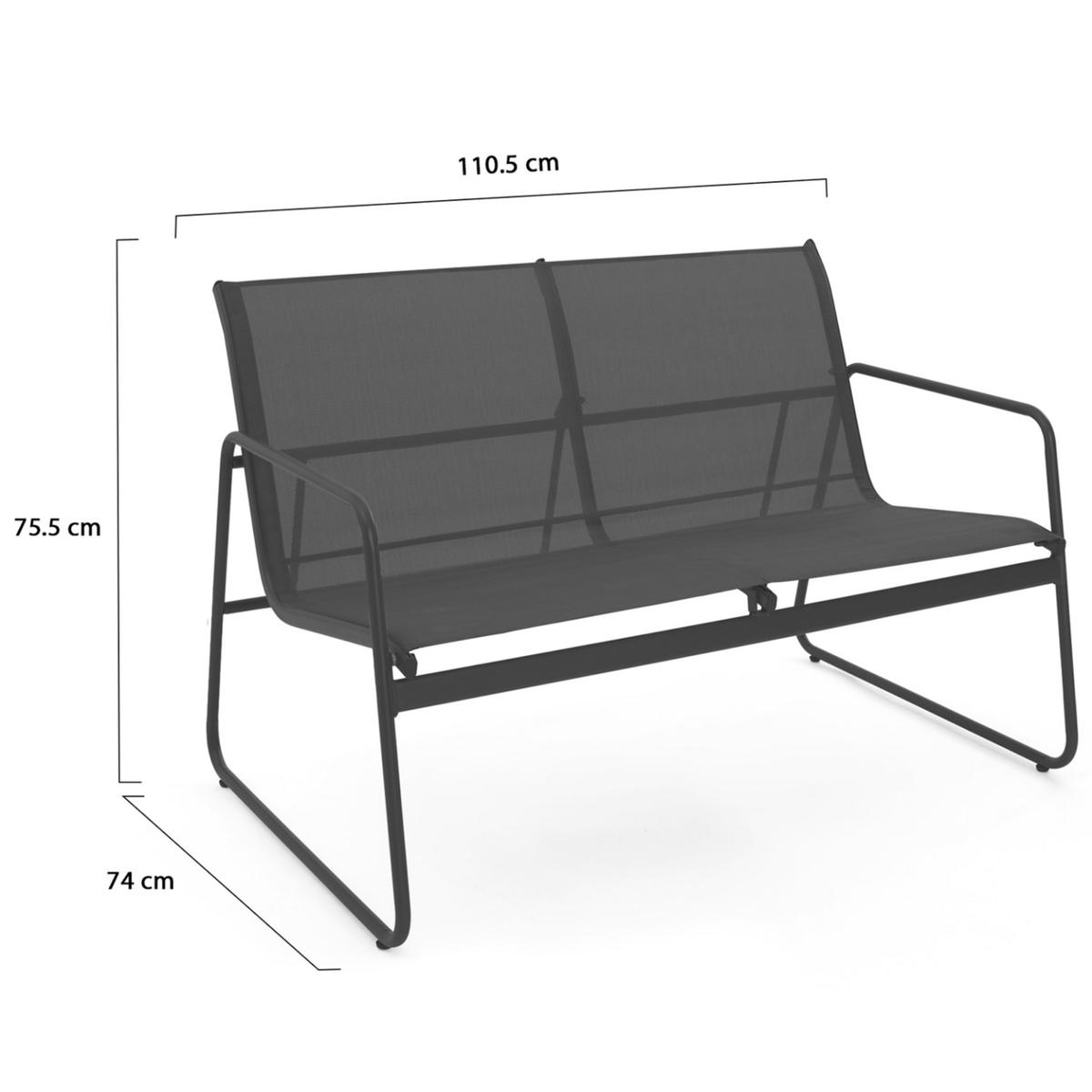 ID MARKET Salon de jardin bas MALAGA 4 places avec canapé, fauteuils et table gris anthracite