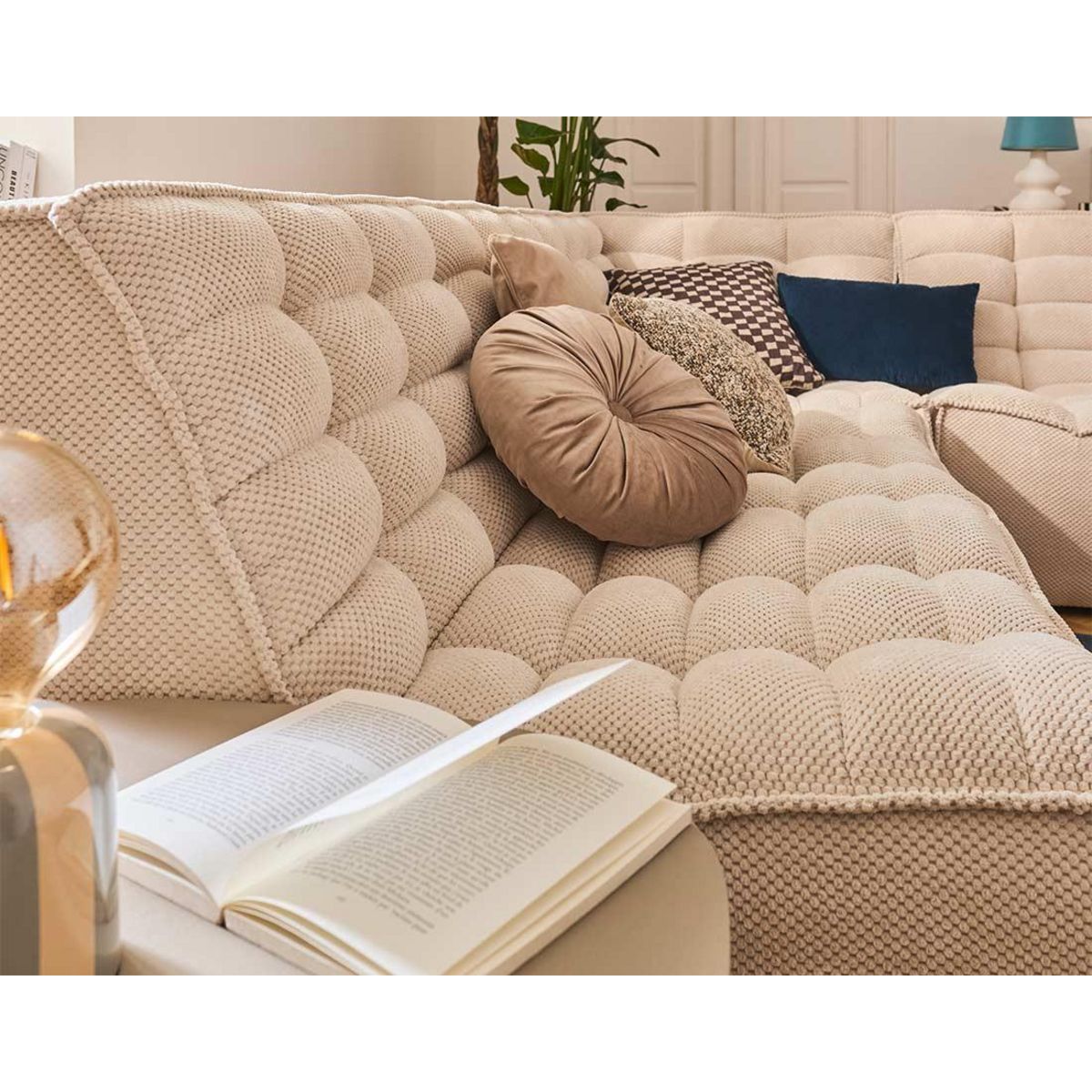 LISA DESIGN Ellie - canapé modulable d'angle réversible 4 places en velours texturé